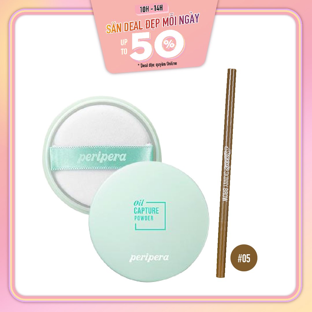 Combo Chì Chân Mày & Phấn Phủ Tự Nhiên Peripera Oil Capture Powder 5G