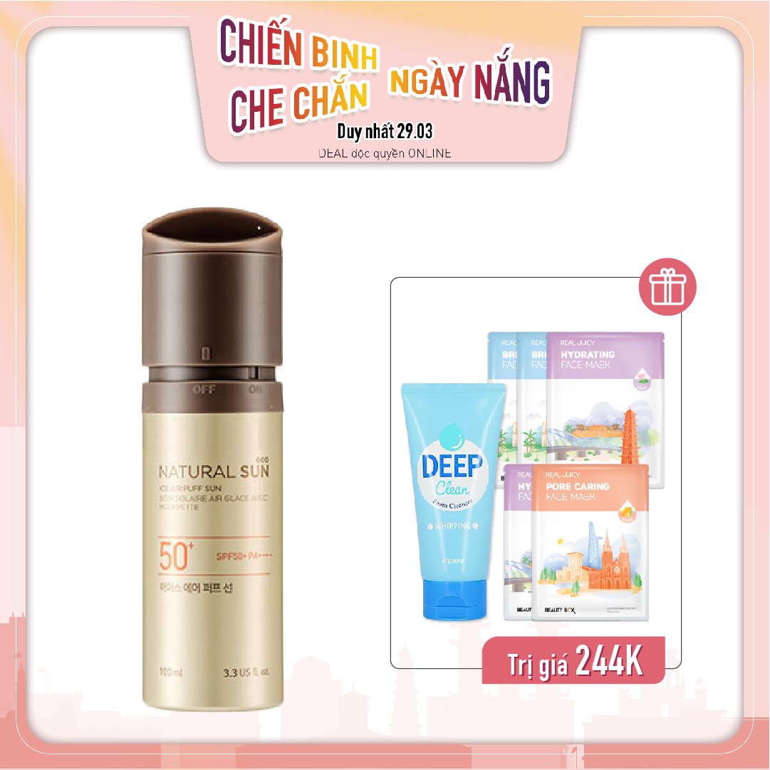 Combo Kem Chống Nắng Dạng Cushion Thefaceshop Natural Sun Eco Ice Air Puff Sunn Spf50+Pa+++