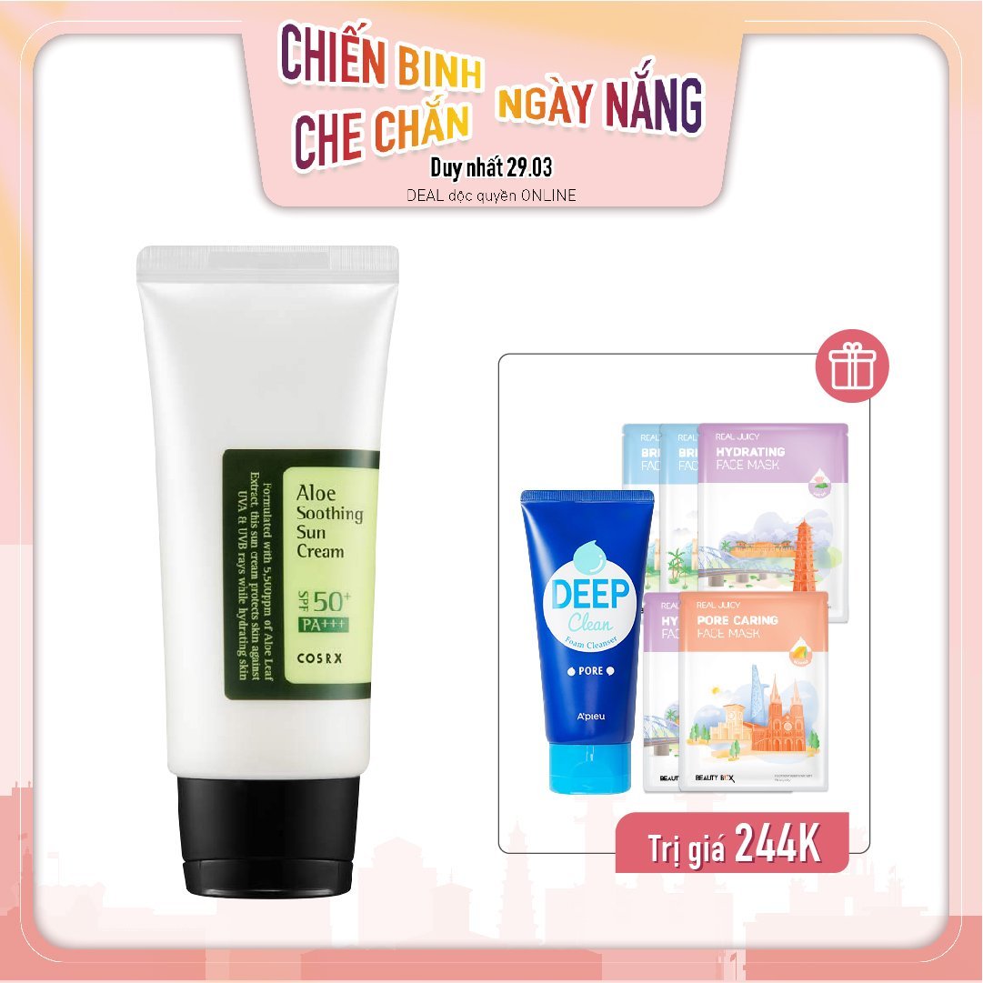 Combo Kem Chống Nắng Làm Dịu Da Cosrx Aloe Soothing Sun Cream Spf50 Pa+++