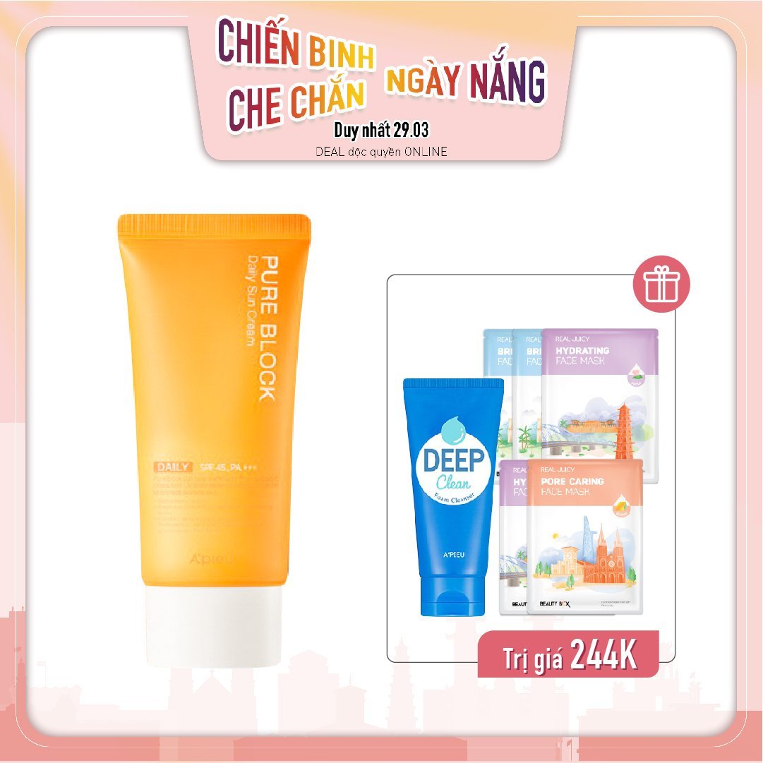 Combo Kem Chống Nắng A'pieu Pure Block Natural Daily Sun Cream Spf45/Pa+++ (Large Volume)