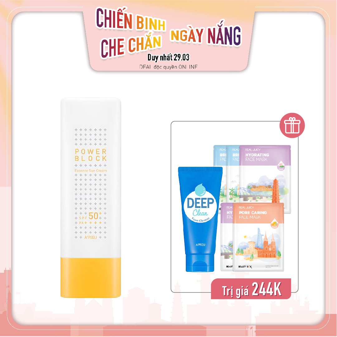 Combo Kem Chống Nắng Cấp Ẩm A'pieu Power Block Essence Sun Cream Spf50+/Pa++++ 50Ml