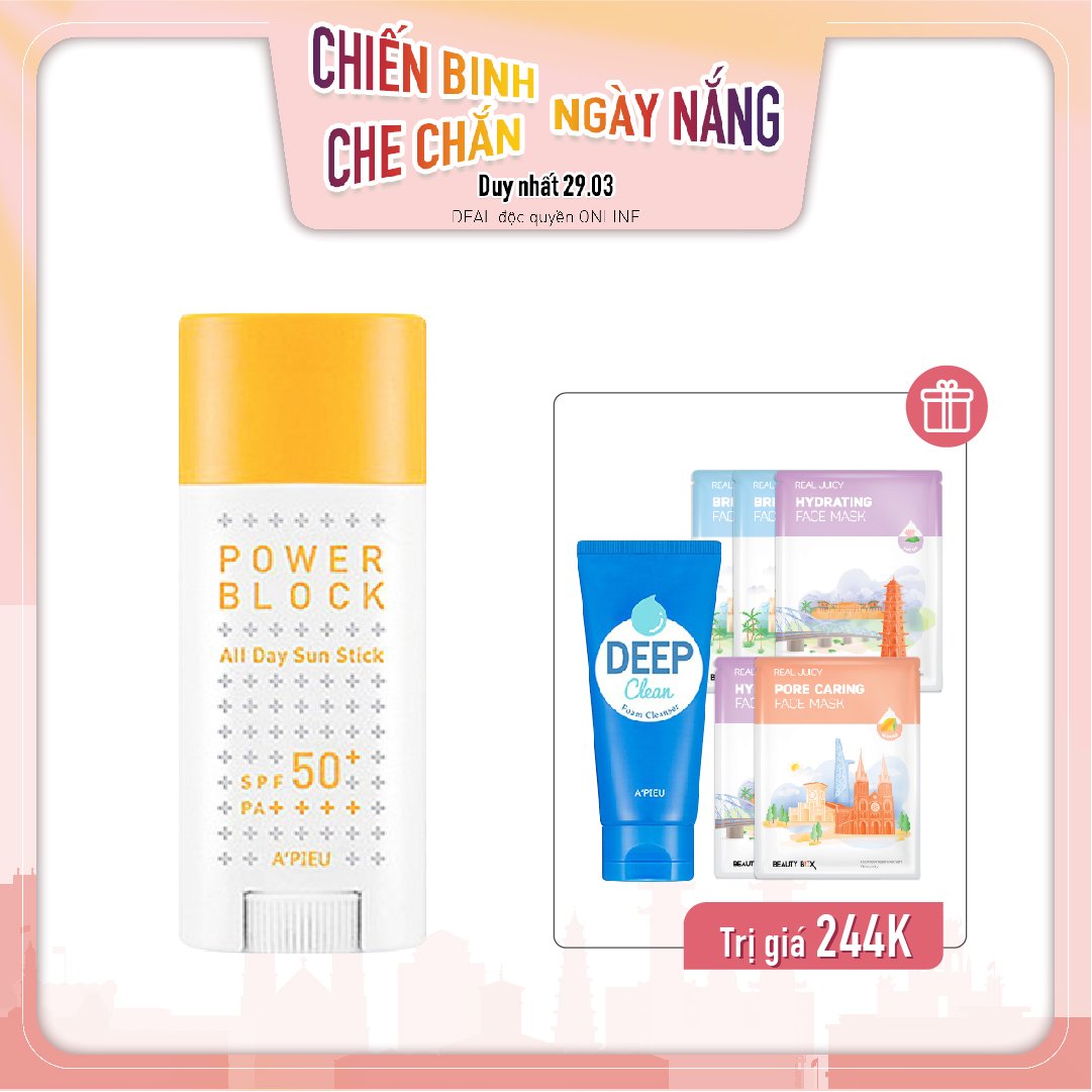Combo Sáp Chống Nắng Dưỡng Ẩm A'pieu Power Block All Day Sun Stick (Pposong) Spf50+/Pa++++