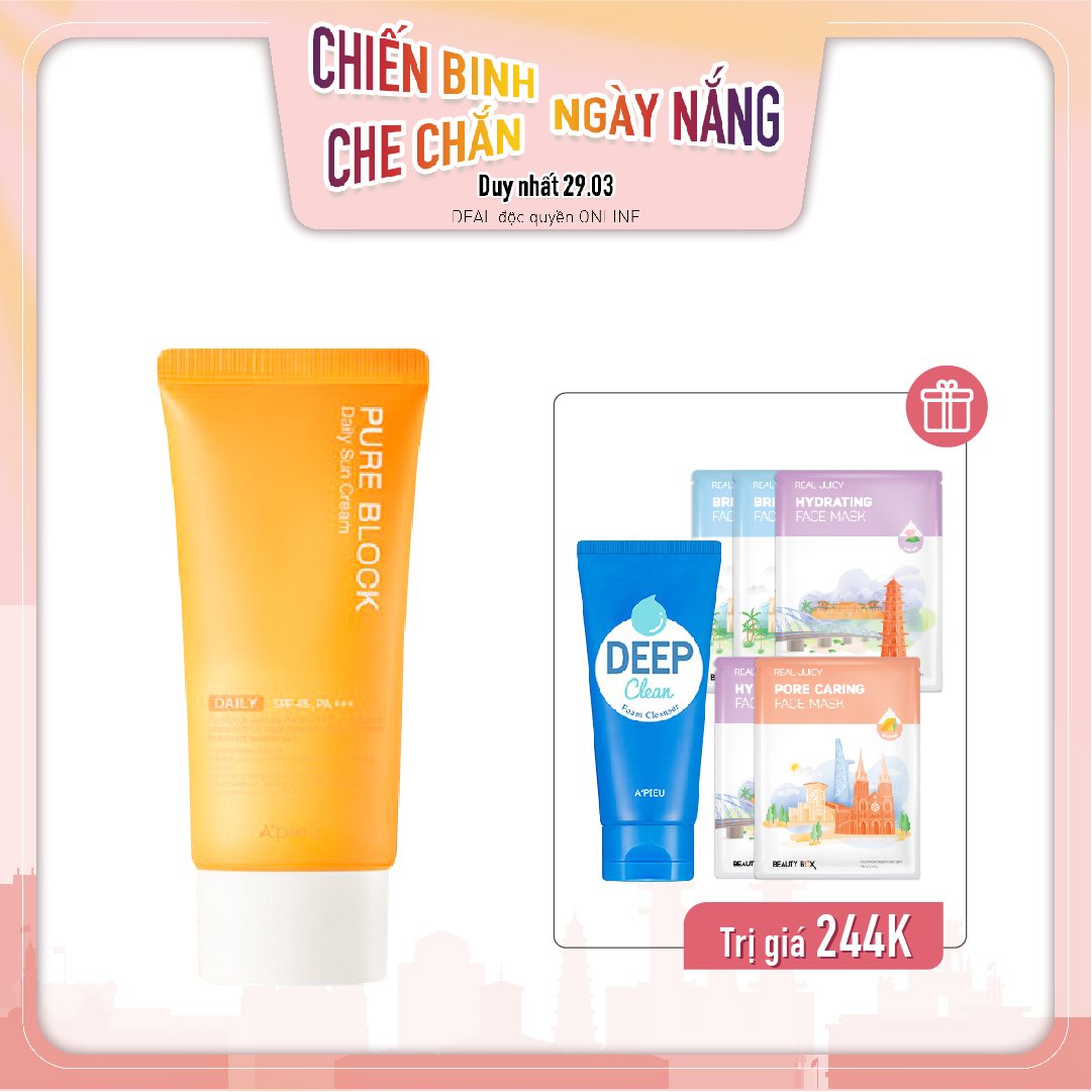 Combo Kem Chống Nắng Sáng Da A'pieu Pure Block Natural Daily Sun Cream Spf45/Pa+++
