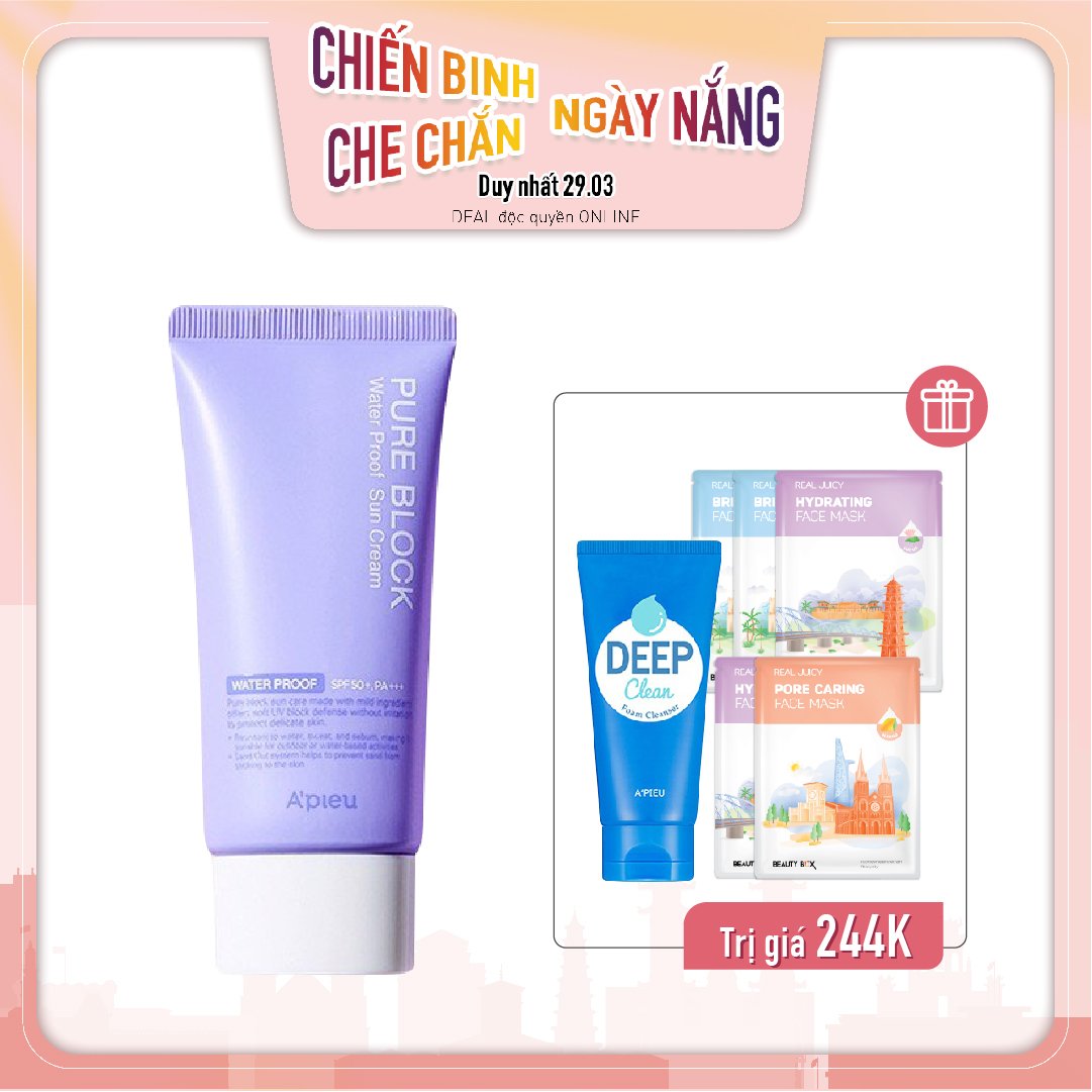 Combo Kem Chống Nắng Chống Thấm Nước A'pieu Pure Block Natural Waterproof Sun Cream Spf50+/Pa+++