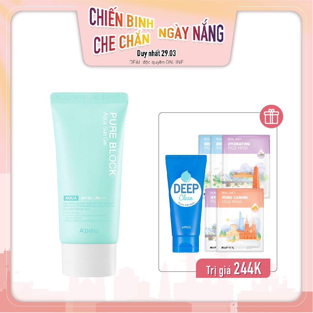 Combo Kem Chống Nắng Tạo Cảm Giác Tươi Mát A'pieu Pure Block Aqua Sun Gel Spf50+/Pa+++