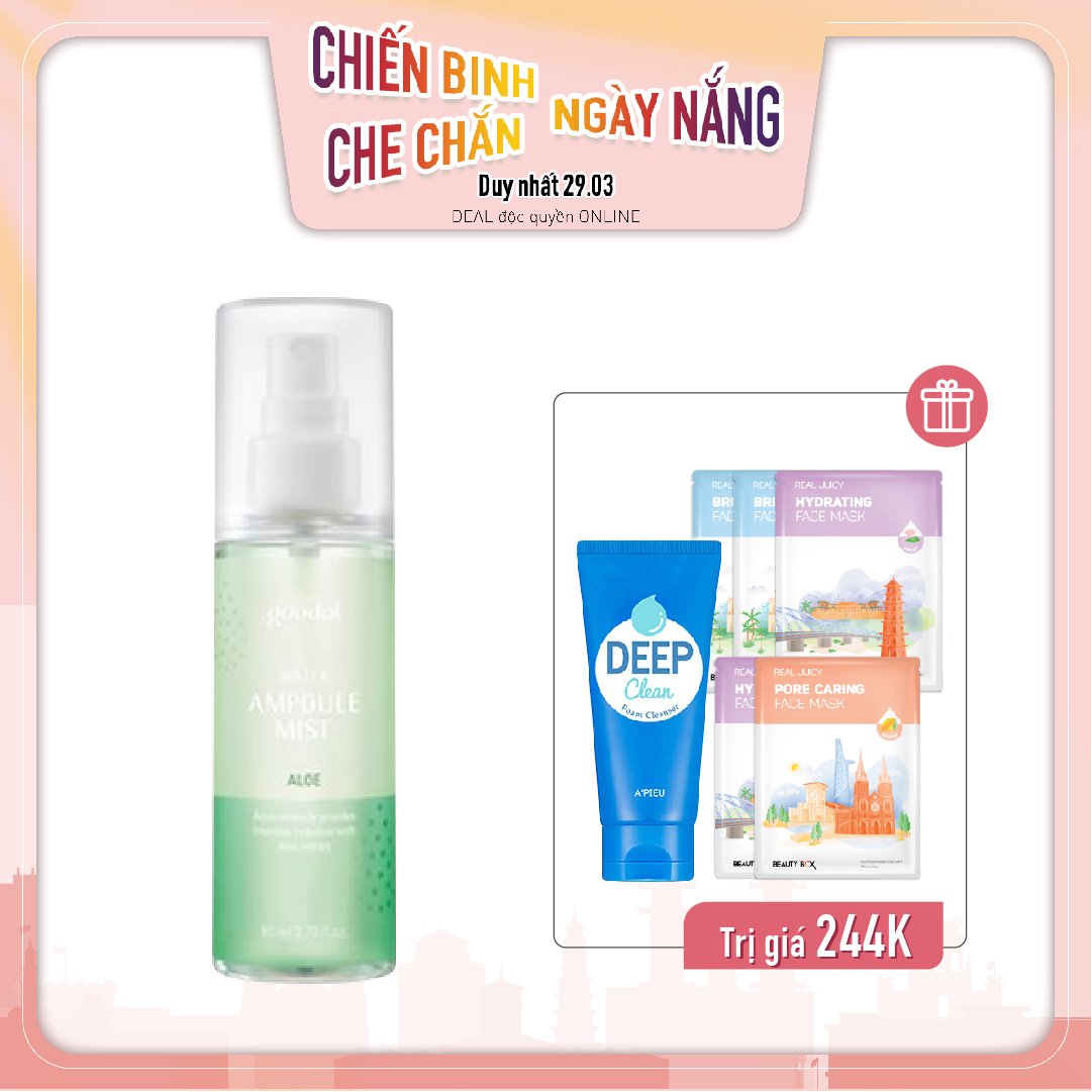 Combo Xịt Khoáng Cấp Ẩm Làm Dịu Da Goodal Water Ampoule Mist Aloe 80Ml