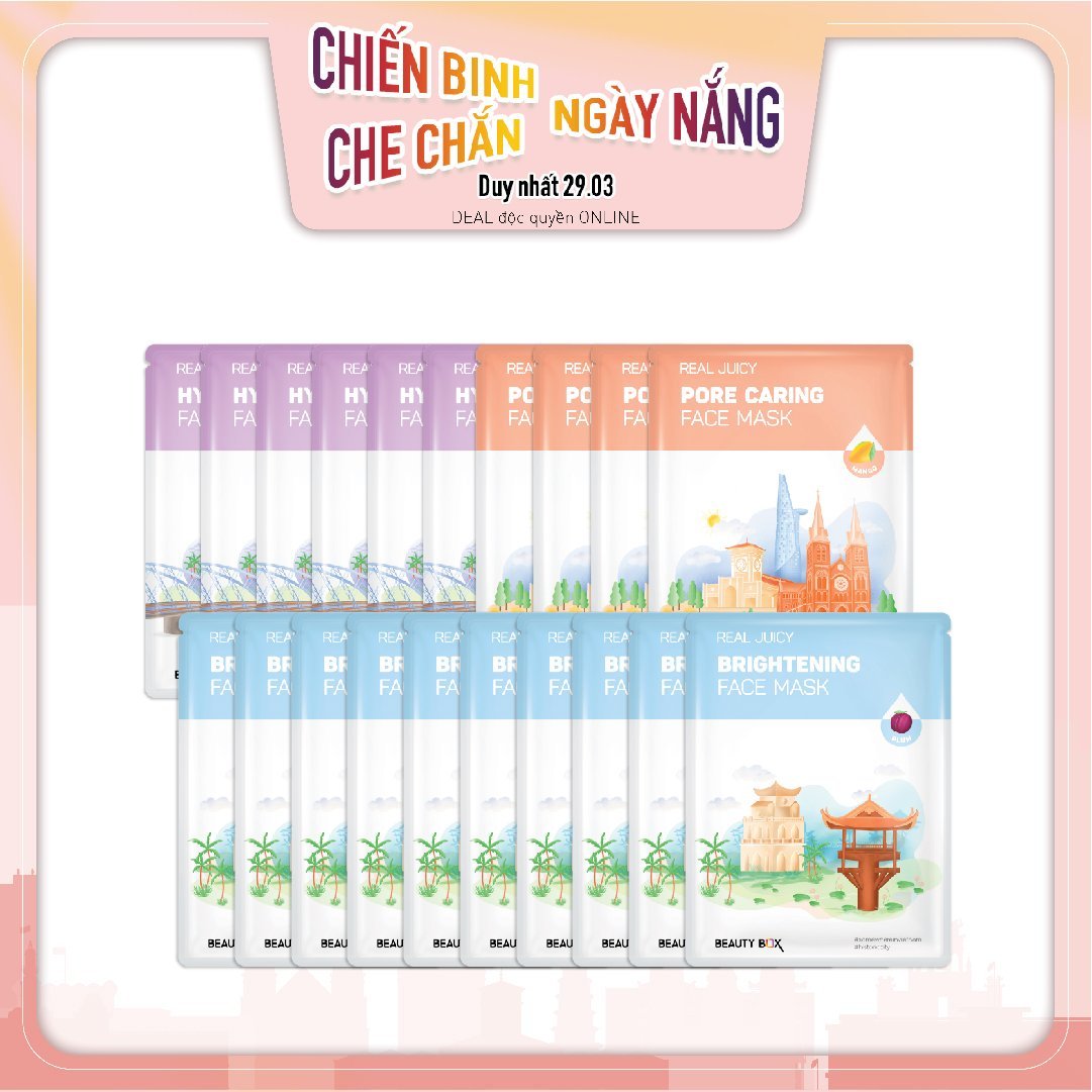 Combo 20 Mặt Nạ Giấy Cấp Nước, Dưỡng Da Sáng Mịn Beauty Box Real Juicy