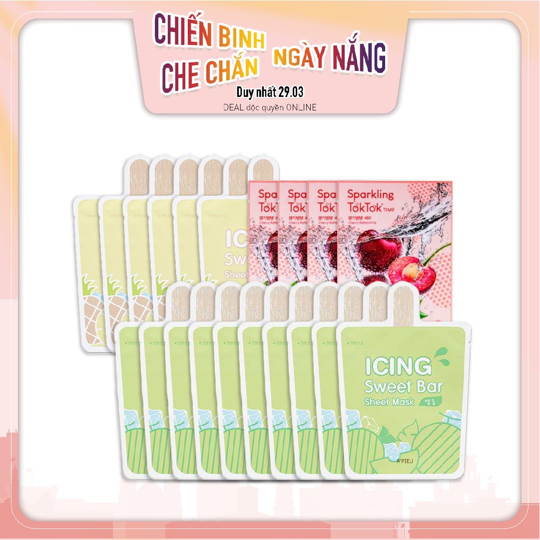 Combo 20 Mặt Nạ Giấy Dưỡng Sáng, Làm Dịu Da A'pieu (Icing Sweet & Sparkling Toktok)