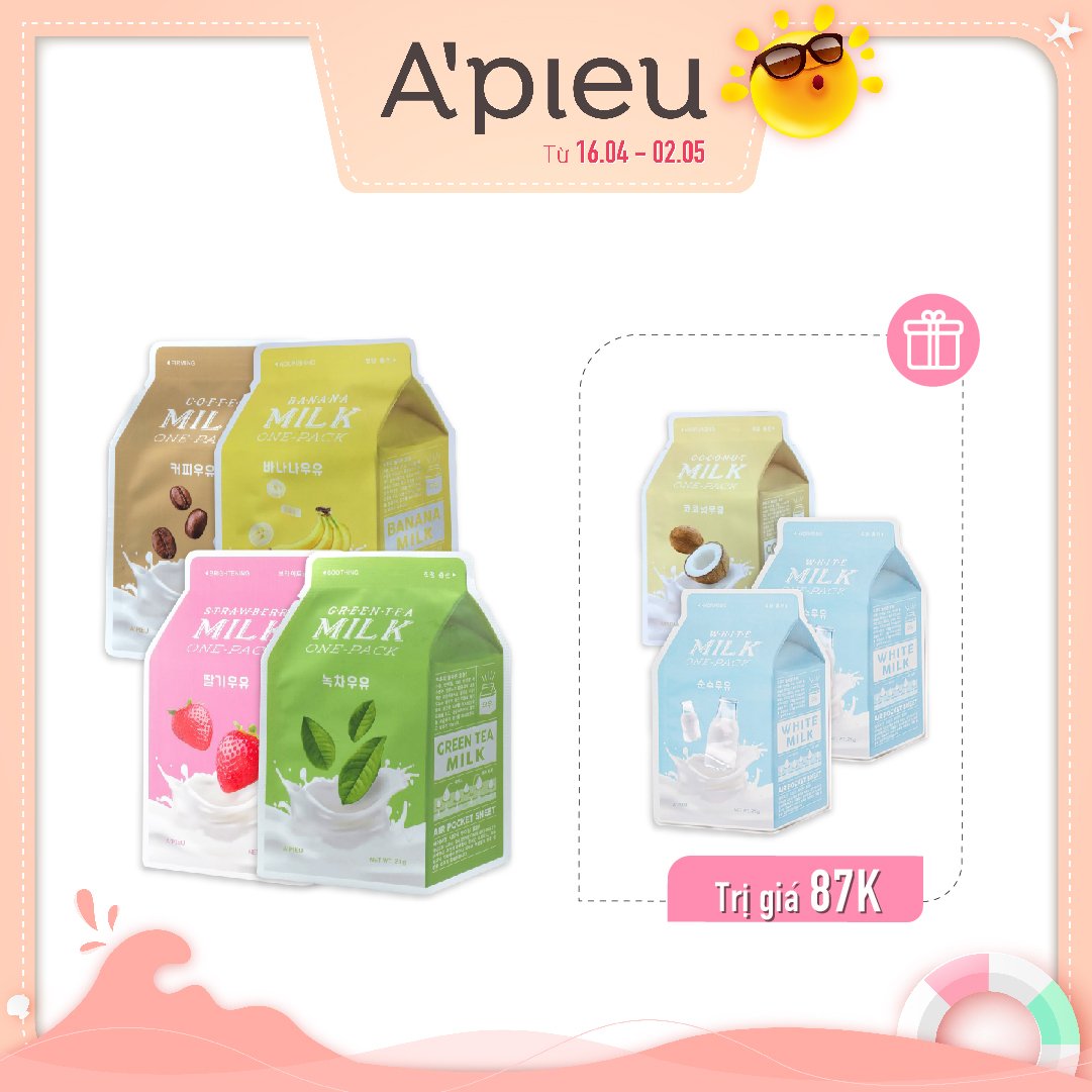 Combo Mặt Nạ Làm Sáng Da, Cấp Ẩm, Chống Lão Hóa A'pieu Milk One - Pack (7Pc)