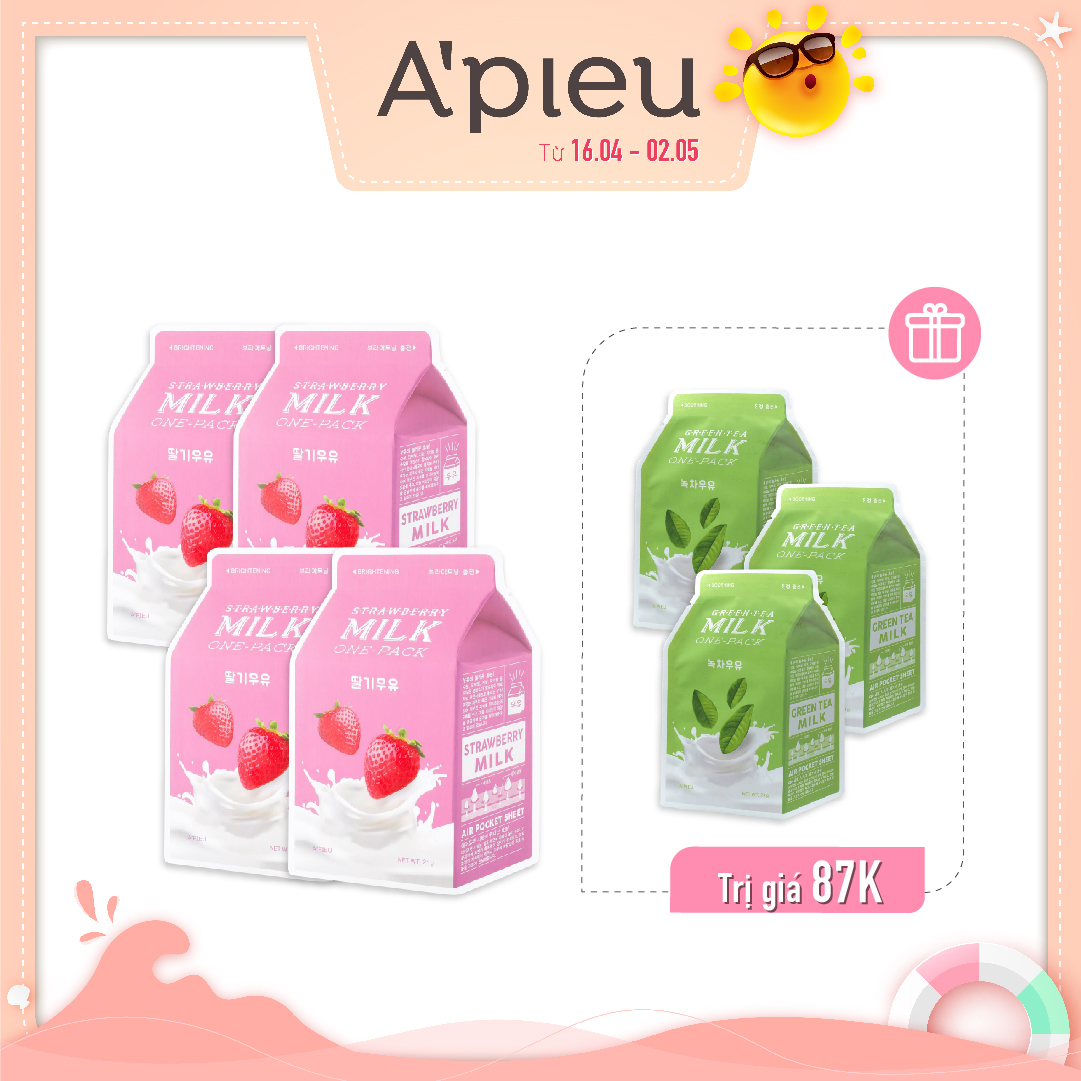 Combo Mặt Nạ Làm Sáng, Dịu Da A'pieu Milk One - Pack (7Pc)