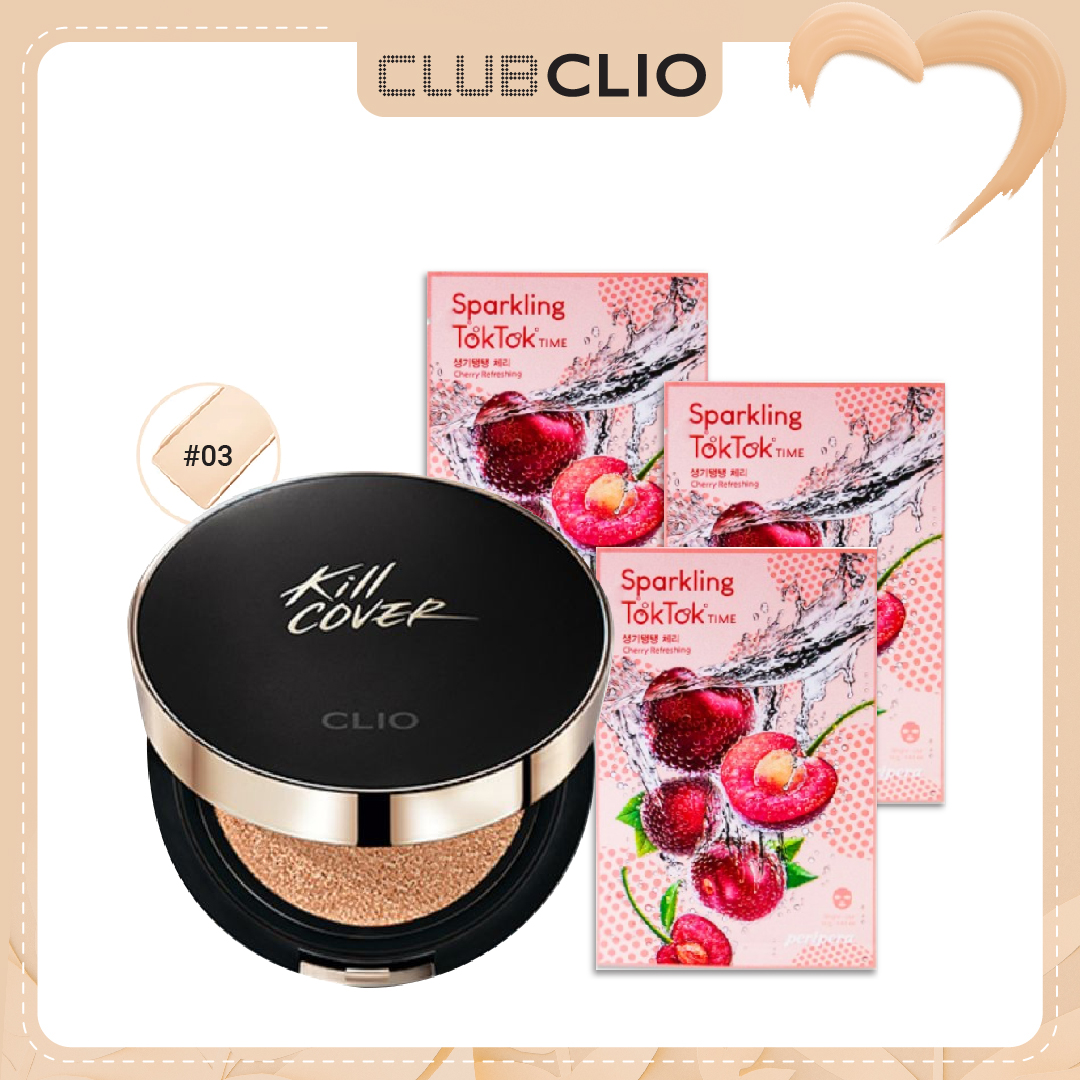 [Màu 03 Linen] Combo Phấn Nước Kiềm Dầu Lâu Trôi Clio Kill Cover Fixer Cushion Spf50+ Pa+++