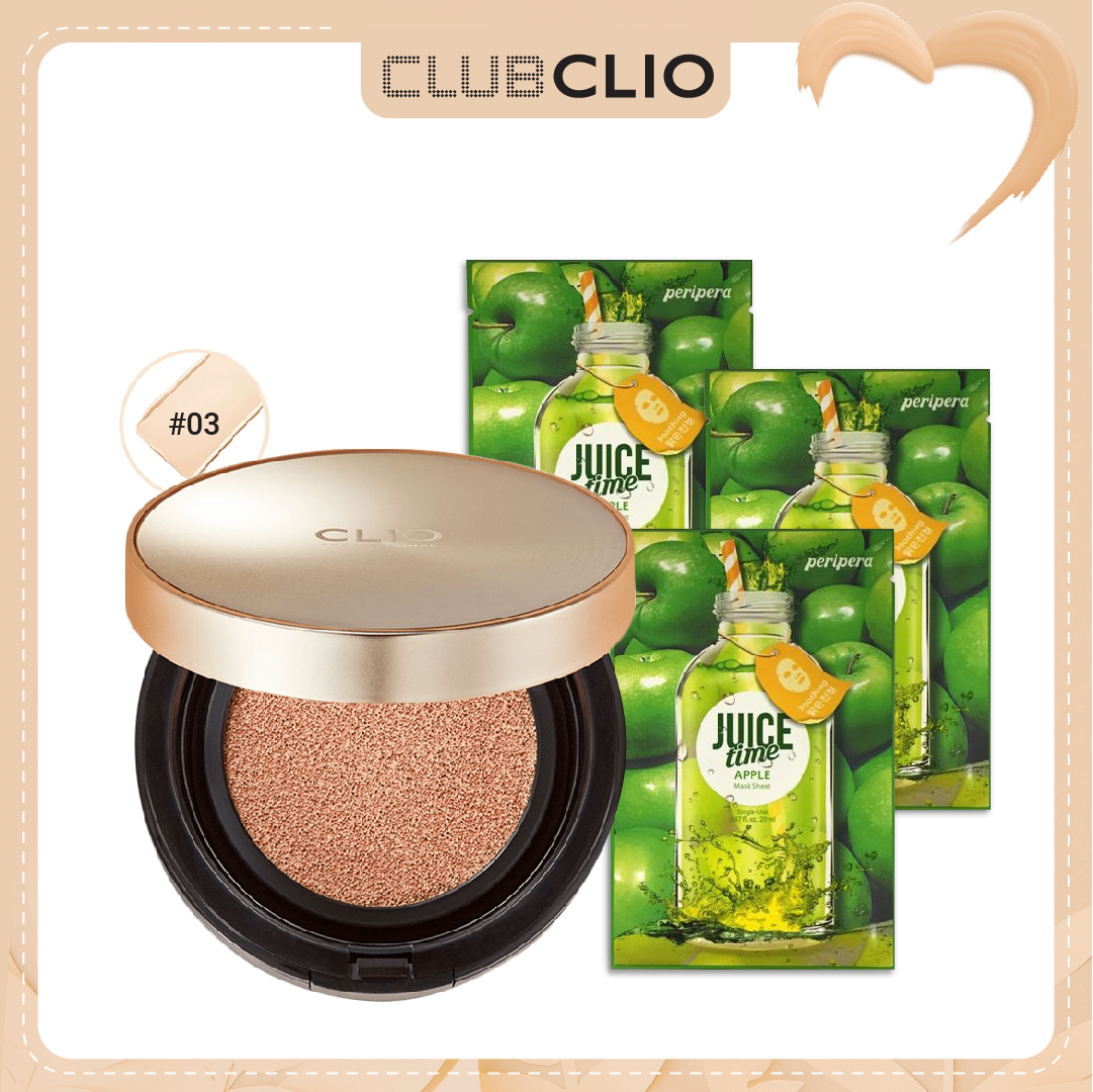 [Màu 03 Linen] Combo Phấn Nước Che Khuyết Điểm Clio Stay Perfect Cover Cushion Set