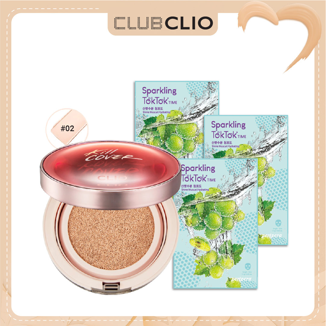 [Màu 02 Lingerie] Combo Phấn Nước Hiệu Ứng Căng Mượt Clio Kill Cover Glow Cushion