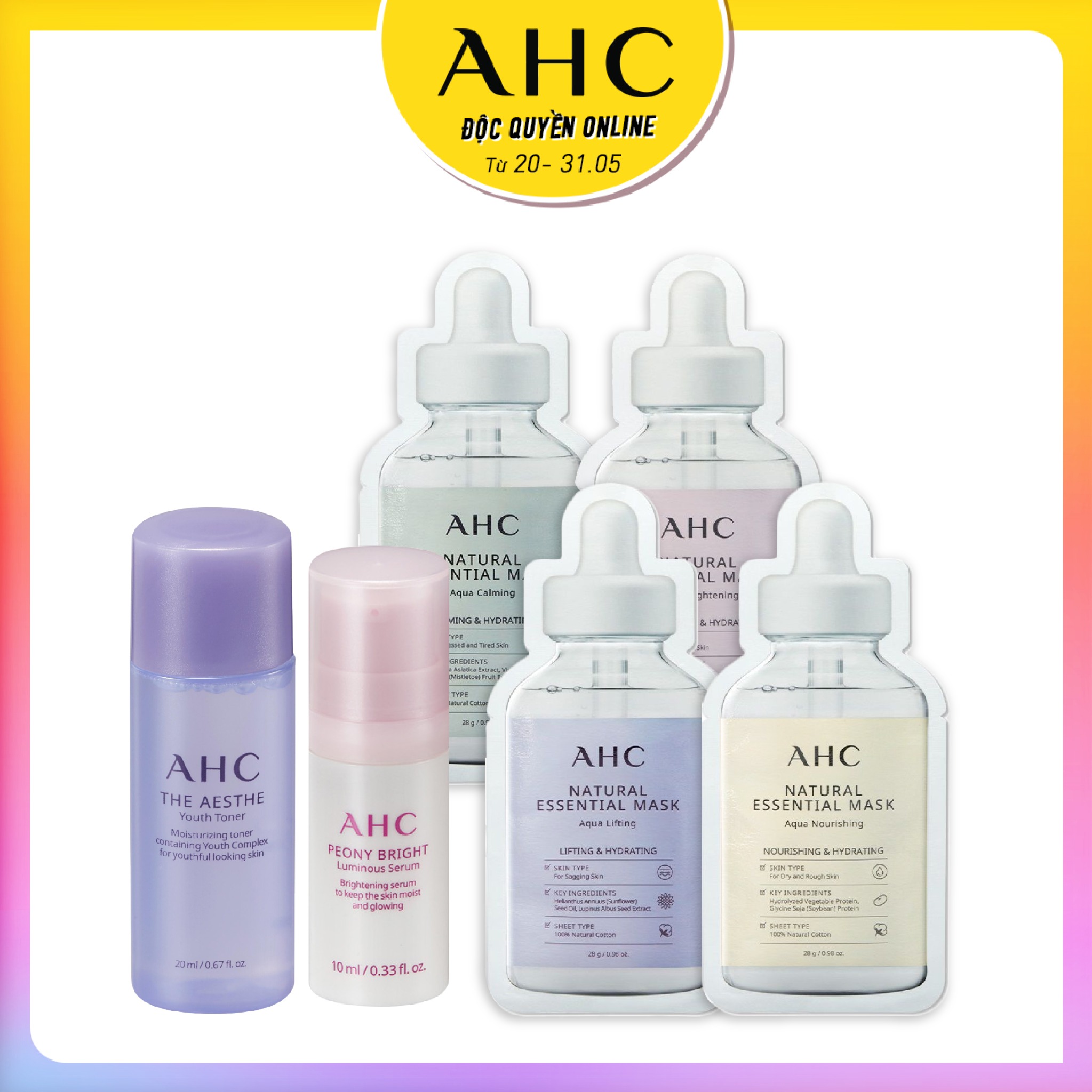 Combo Mặt Nạ Giấy & Sản Phẩm Dưỡng Da Trẻ Hóa Ahc The Aesthe Youth Toner 20Ml