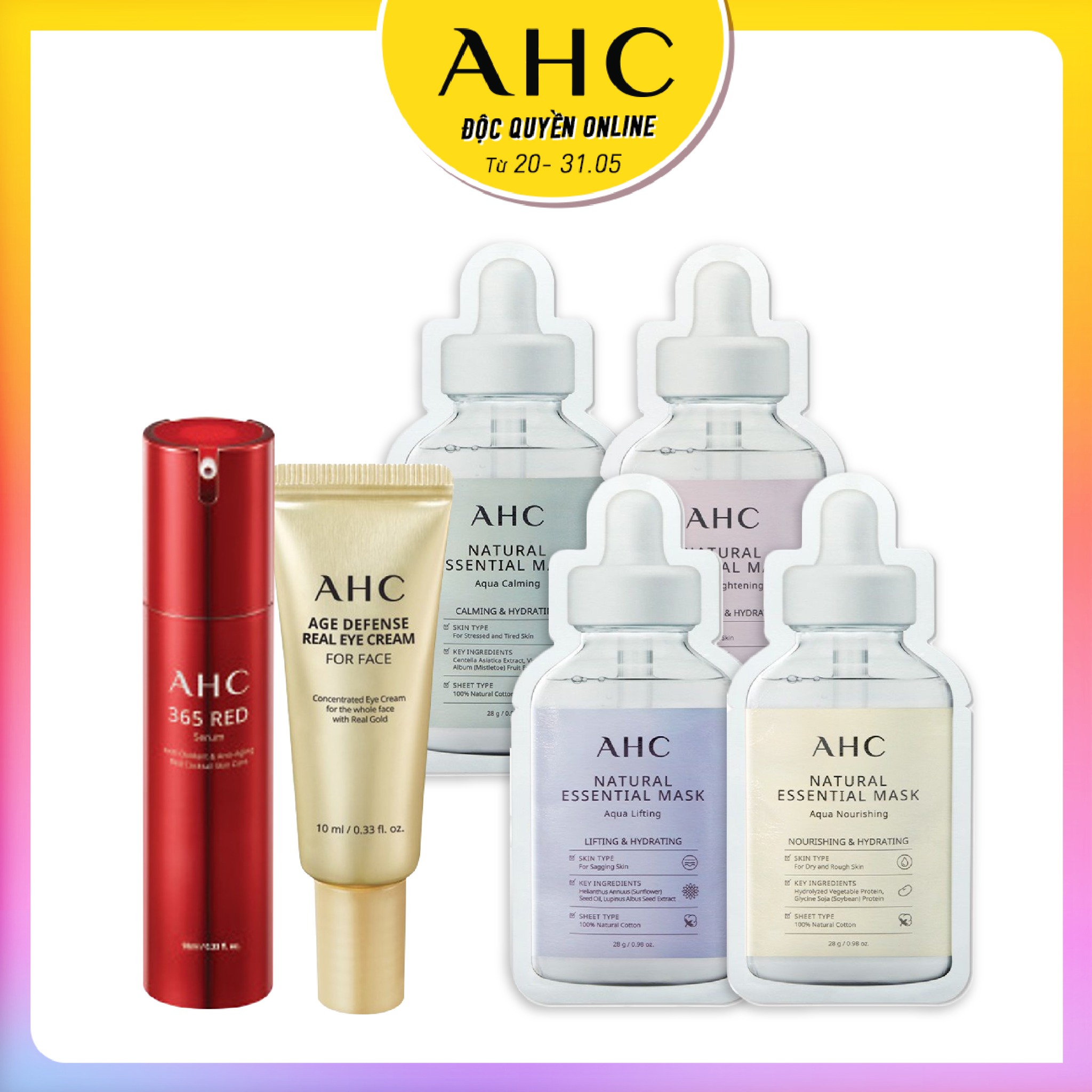 Combo Mặt Nạ, Kem Dưỡng Mắt & Tinh Chất Chống Lão Hóa Ahc 365 Red Serum 10Ml