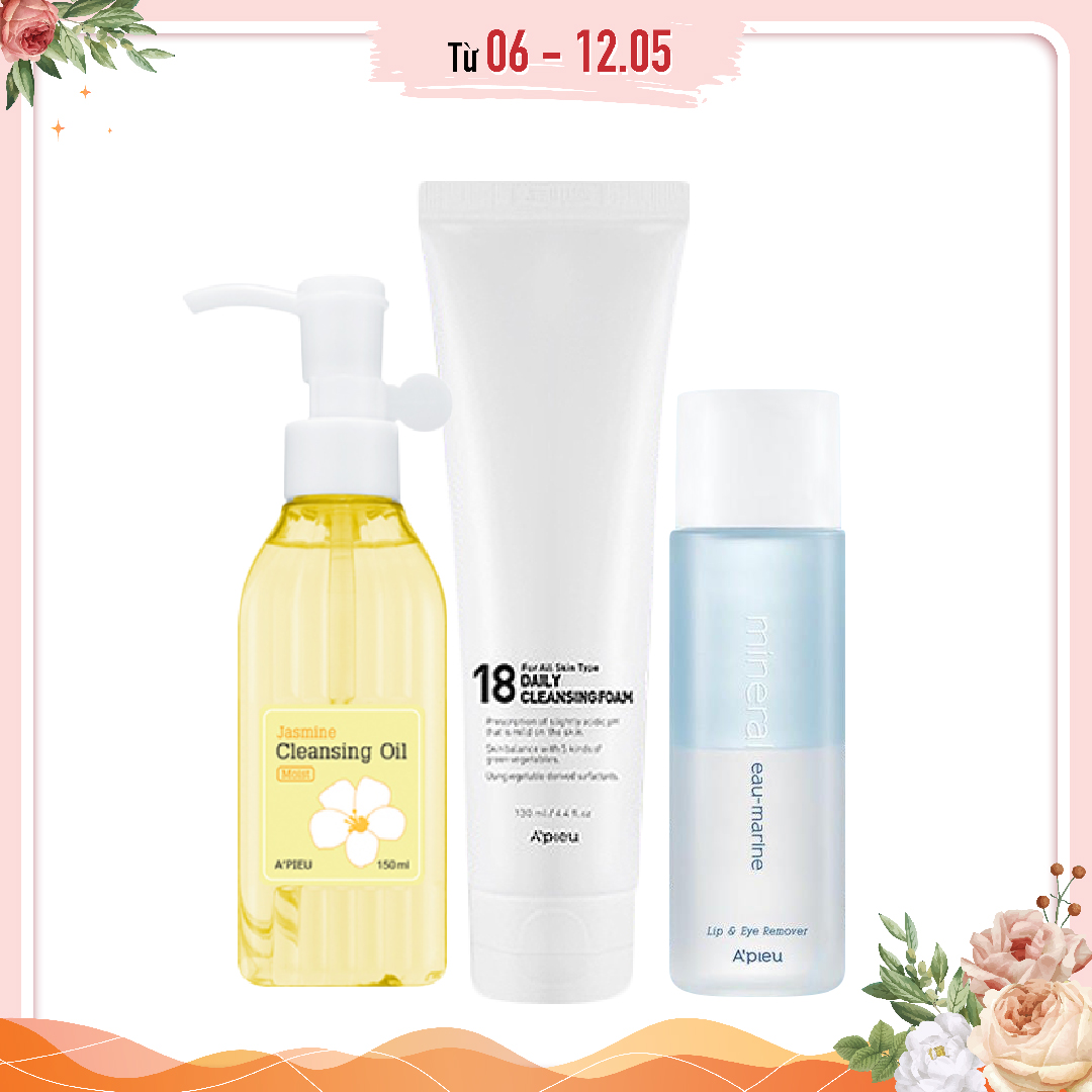 Combo Rửa Mặt & Tẩy Trang A'pieu Jasmine Cleansing Oil Moist (3Pc)
