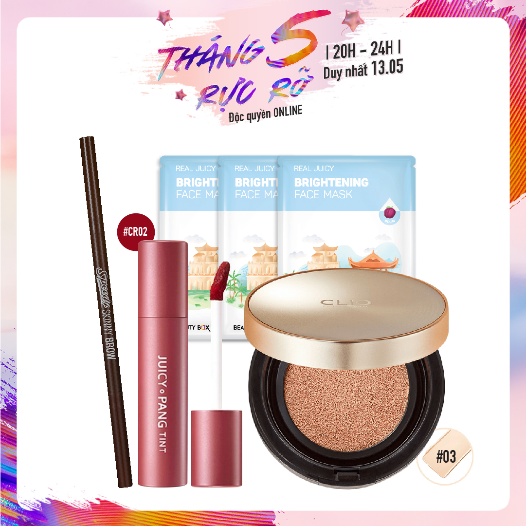 [Màu 03 Linen] Combo Phấn Nước Che Khuyết Điểm Clio Stay Perfect Cover Cushion Set (15Gx2)