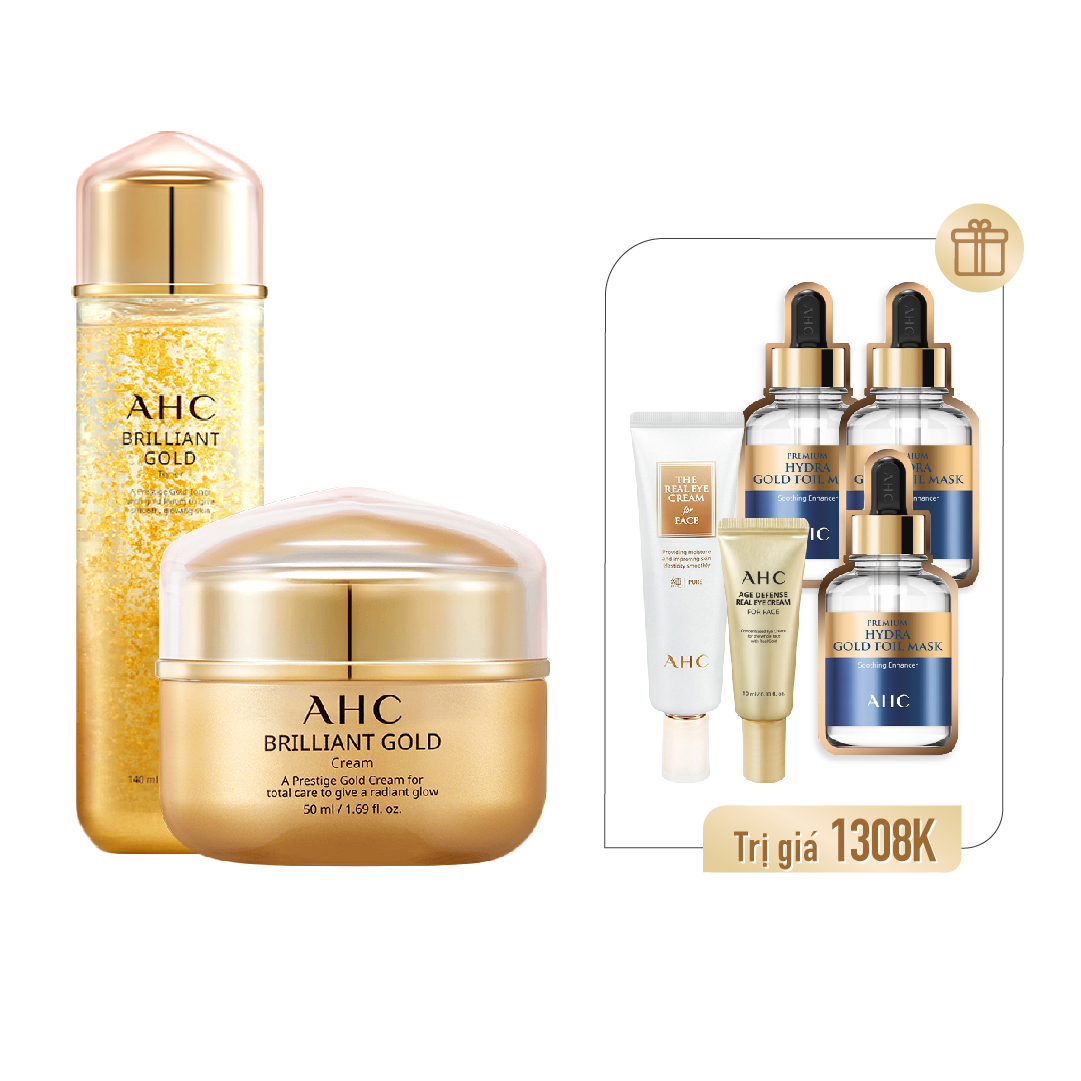 [Quà Tặng 1Tr3] Bộ Đôi Toner Và Kem Dưỡng Chống Lão Hóa Chuyên Sâu Ahc Brilliant Gold (Tặng 2 Kem Mắt + 3 Mặt Nạ)