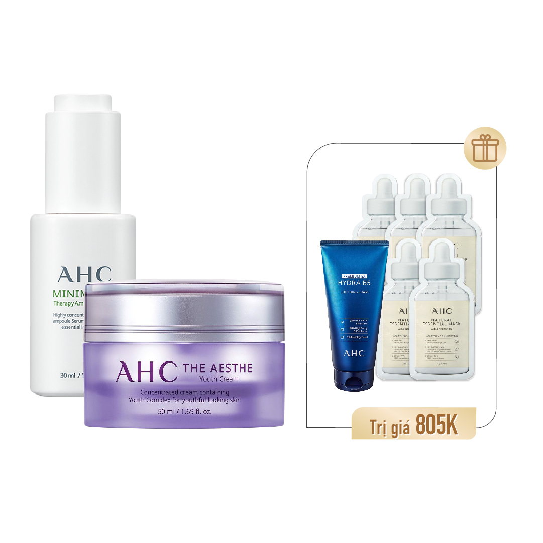 Combo Kem Dưỡng Trẻ Hóa Da & Tinh Chất Phục Hồi Ahc Minimal 10 Therapy Ampoule Serum 30Ml