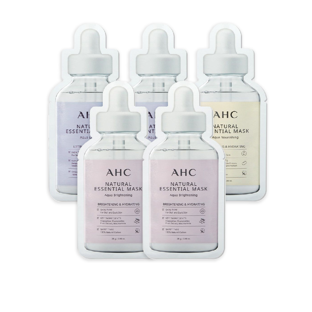 Combo Mặt Nạ Cấp Ẩm Làm Mềm Mịn Da Ahc Natural Essential Aqua (5 Miếng)
