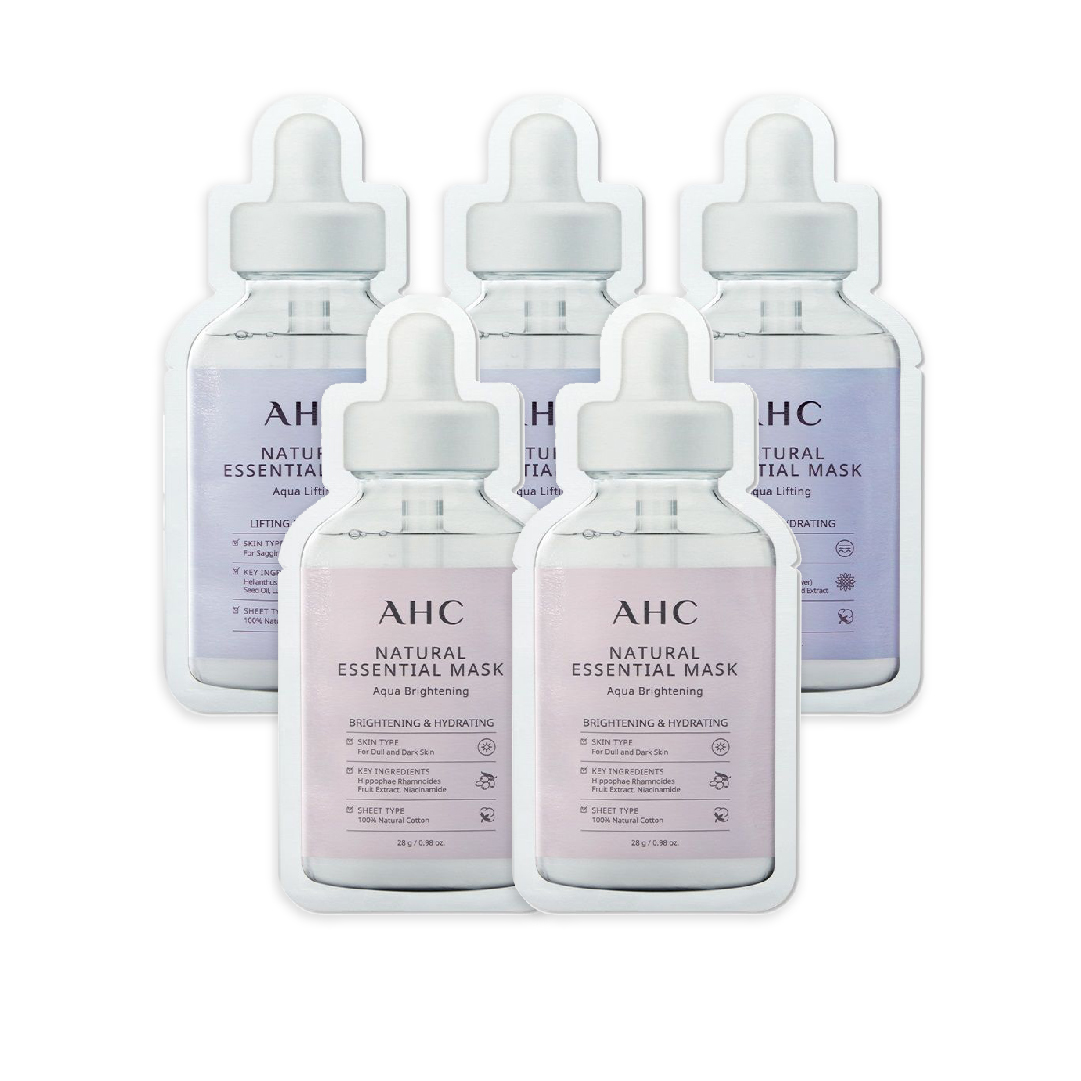 Combo Mặt Nạ Dưỡng Trắng Nâng Cơ Ahc Natural Essential Aqua (5 Miếng)