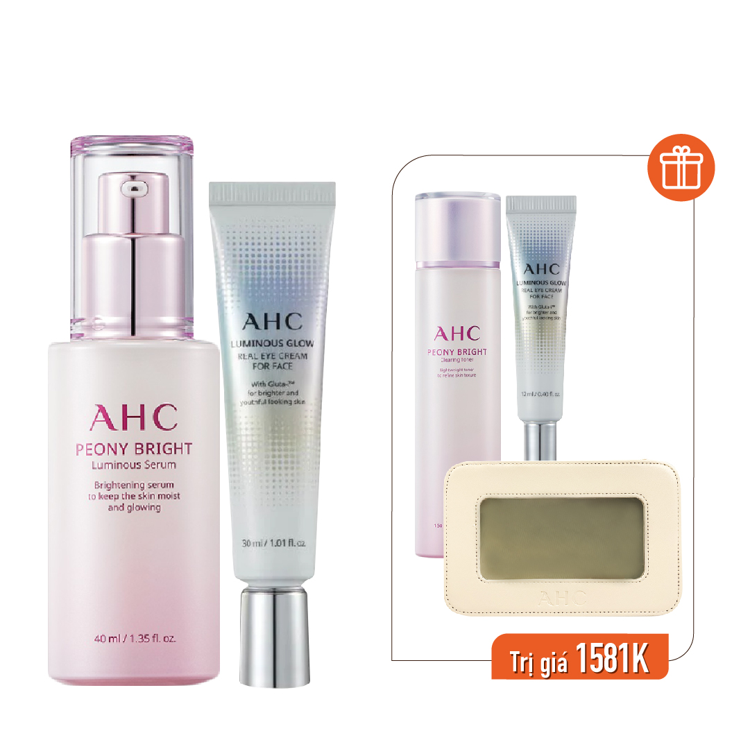 Combo Dưỡng Da Sáng Toàn Diện Ahc Luminous Glow Và Peony Bright (Tặng Kèm Toner + Kem Mắt + Túi)