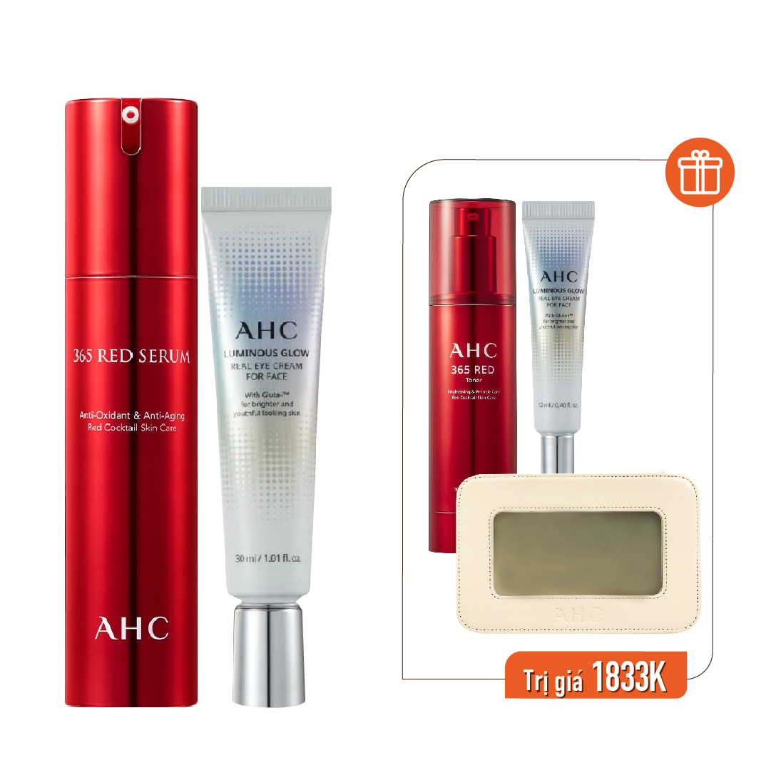 Combo Dưỡng Chống Lão Hóa Làm Sáng Da Ahc Luminous Glow Và 365 Red Serum (Tặng Kèm Toner + Kem Mắt + Túi)
