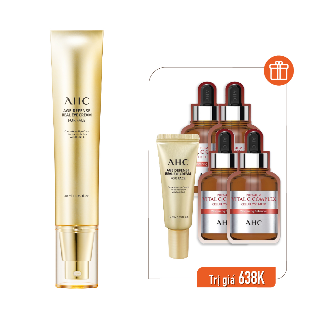Combo Kem Dưỡng Mắt Ahc Age Defense Và Mặt Nạ Giấy Làm Sáng Trắng Da Ahc Premium Vital C Complex