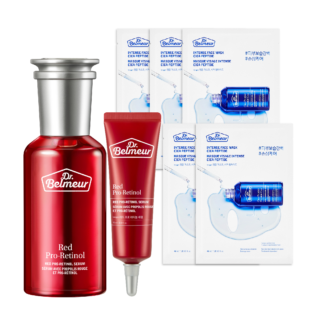 Combo Tinh Chất Cải Thiện Nếp Nhăn Dr.belmeur Red Pro - Retinol & Mặt Nạ Dịu Da Cica Peptide