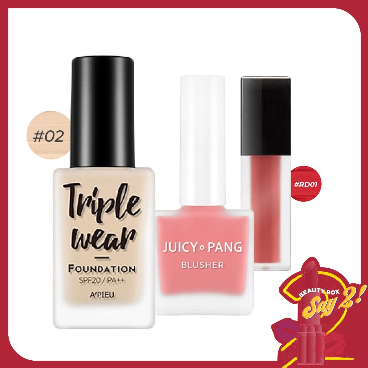 Combo Trang Điểm A'pieu Bền Màu, Lâu Trôi (Kem Nền - Son Lì - Má Hồng Nước)