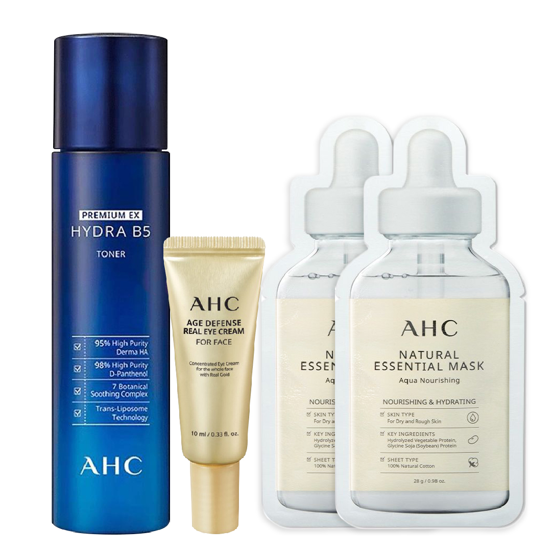 Combo Nước Cân Bằng Cấp Ẩm Ahc Premium Ex Hydra B5 Toner 140Ml (Tặng Kem Mắt Ahc Age Defense 10Ml + Mặt Nạ Ahc Natural Essential)