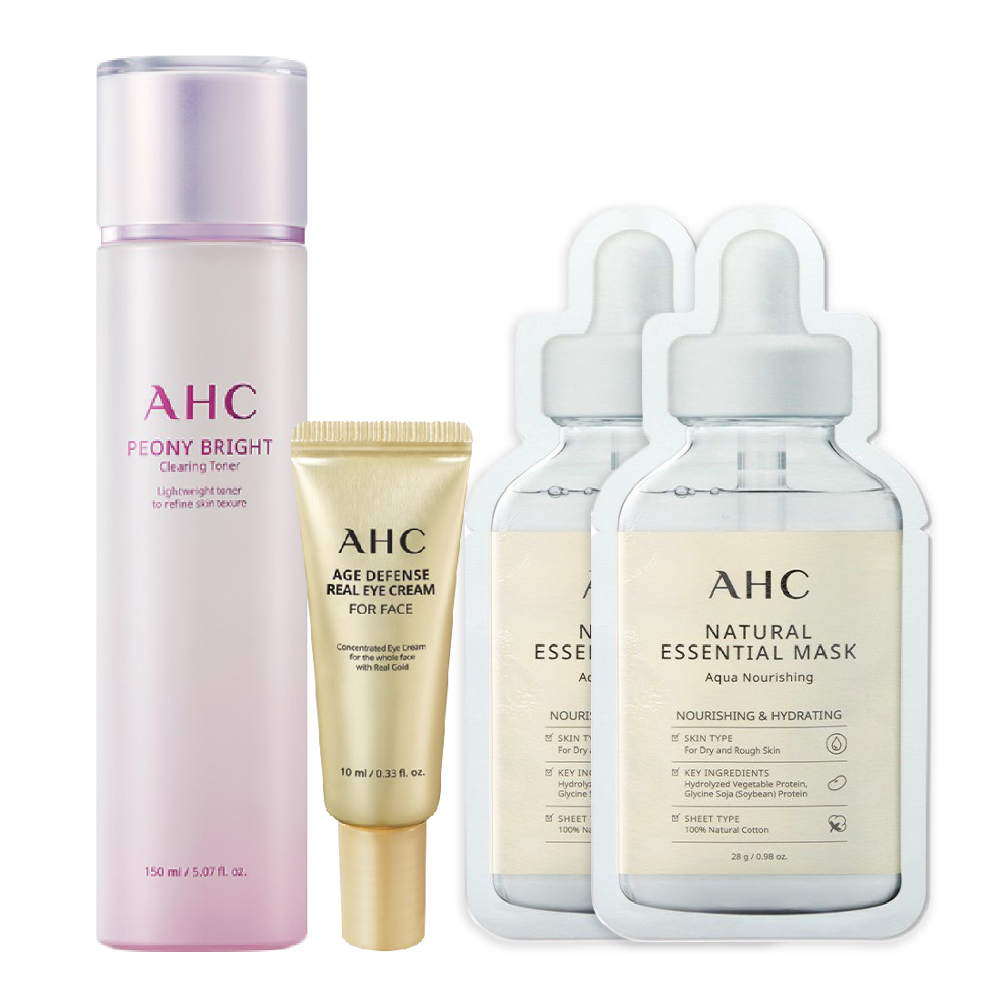 Combo Nước Cân Bằng Làm Sáng Da Ahc Peony Bright Clearing Toner 150Ml (Tặng Kem Mắt Ahc Age Defense 10Ml + Mặt Nạ Ahc Natural Essential)