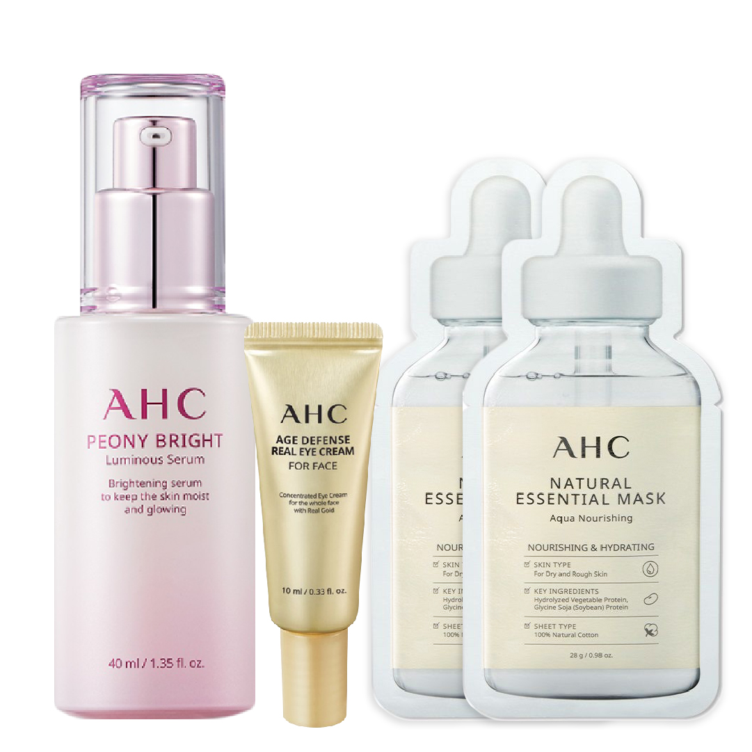 Combo Tinh Chất Dưỡng Sáng Da Ahc Peony Bright Luminous Serum 40Ml (Tặng Kem Mắt Ahc Age Defense 10Ml + Mặt Nạ Ahc Natural Essential)