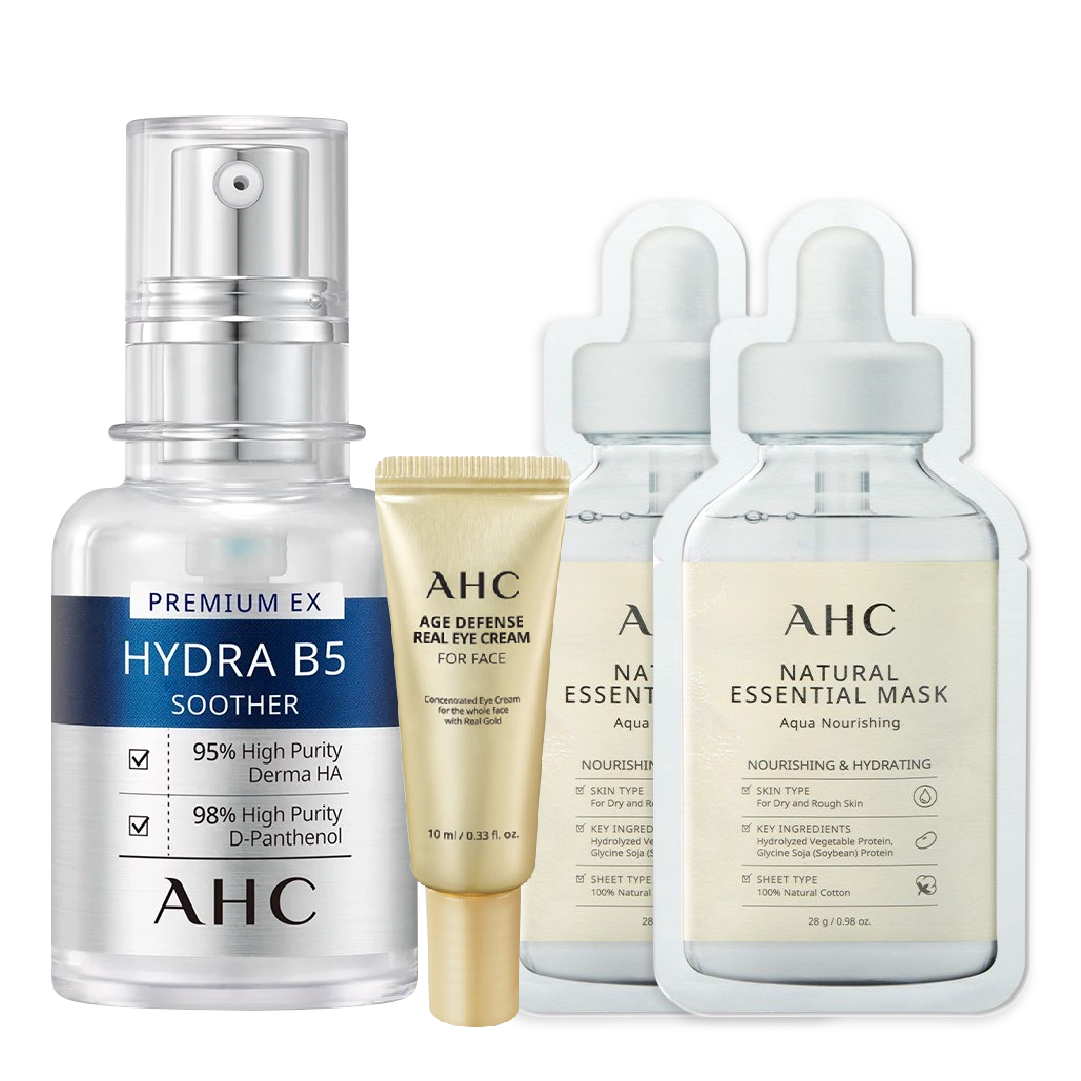 Combo Tinh Chất Cấp Nước Và Làm Dịu Da Ahc Premium Ex Hydra B5 Soother 30Ml (Tặng Kem Mắt Ahc Age Defense 10Ml + Mặt Nạ Ahc Natural Essential)