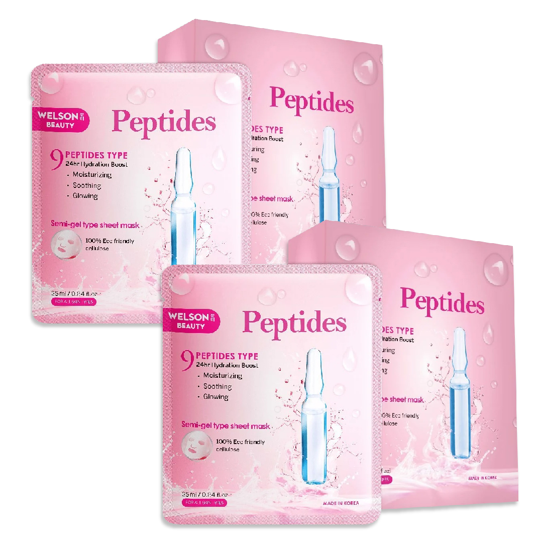 Set 02 Hộp Mặt Nạ Cấp Ẩm 24H Trẻ Hóa Da Welson Beauty Peptides Moisturising (Hộp 10 Miếng)