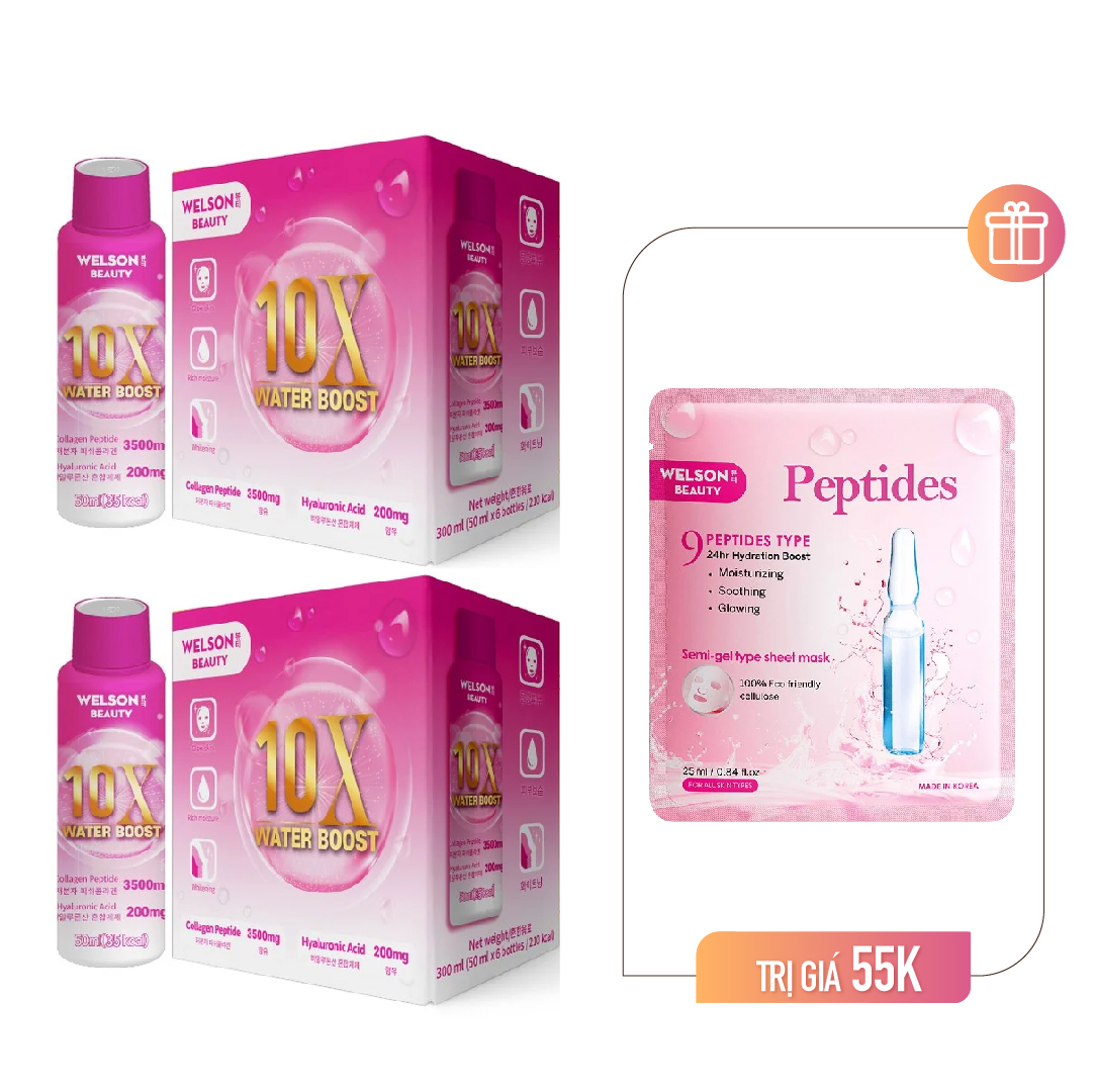 Combo 2 Hộp Nước Uống Collagen Cấp Ẩm Welson Beauty 10X Water Boost Collagen Drink (12 Chai X 50Ml)
