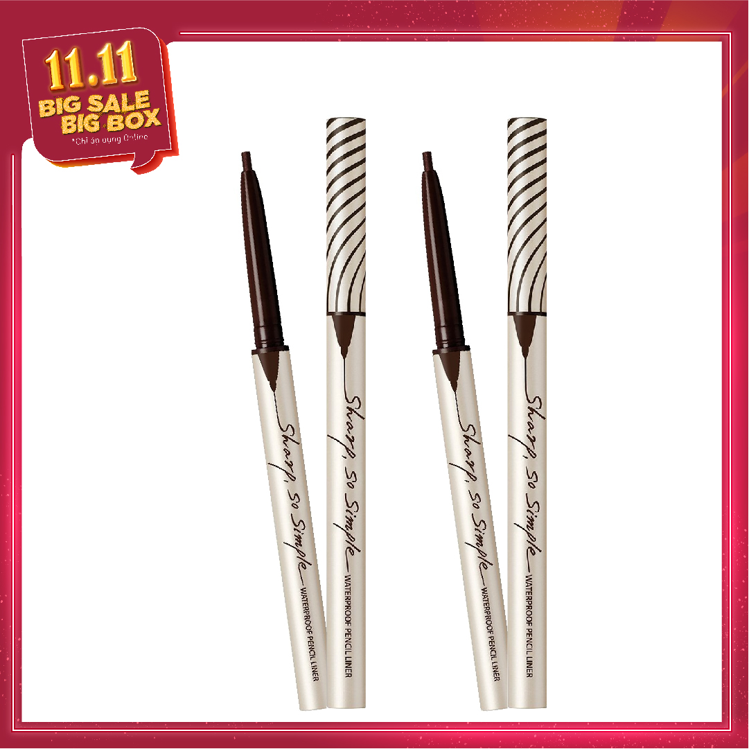 Combo 02 Chì Kẻ Viền Mắt Clio Sharp, So Simple Waterproof Pencil Liner - 02 Brown