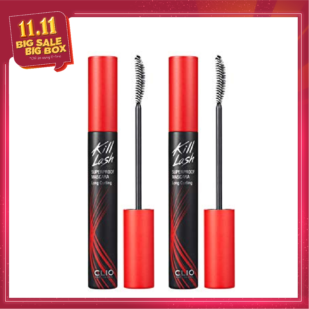 Combo 02 Mascara Làm Cong Mi, Chống Trôi Clio Kill Lash Superproof Mascara - 001 Long Curling