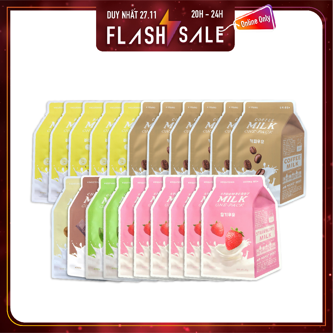 Combo 21 Mặt Nạ Cấp Ẩm, Kiềm Dầu Chăm Sóc Da Săn Mịn A'pieu Milk One - Pack