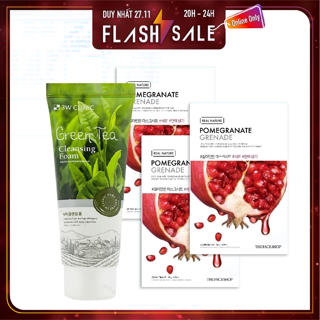Combo Mặt Nạ & Sữa Rửa Mặt 3W Clinic Green Tea Foam Cleansing 100Ml