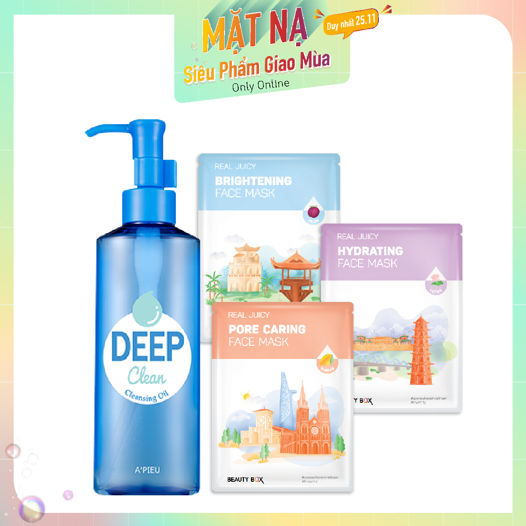 Combo Mặt Nạ Giấy & Dầu Tẩy Trang A'pieu Deep Clean Cleansing Oil