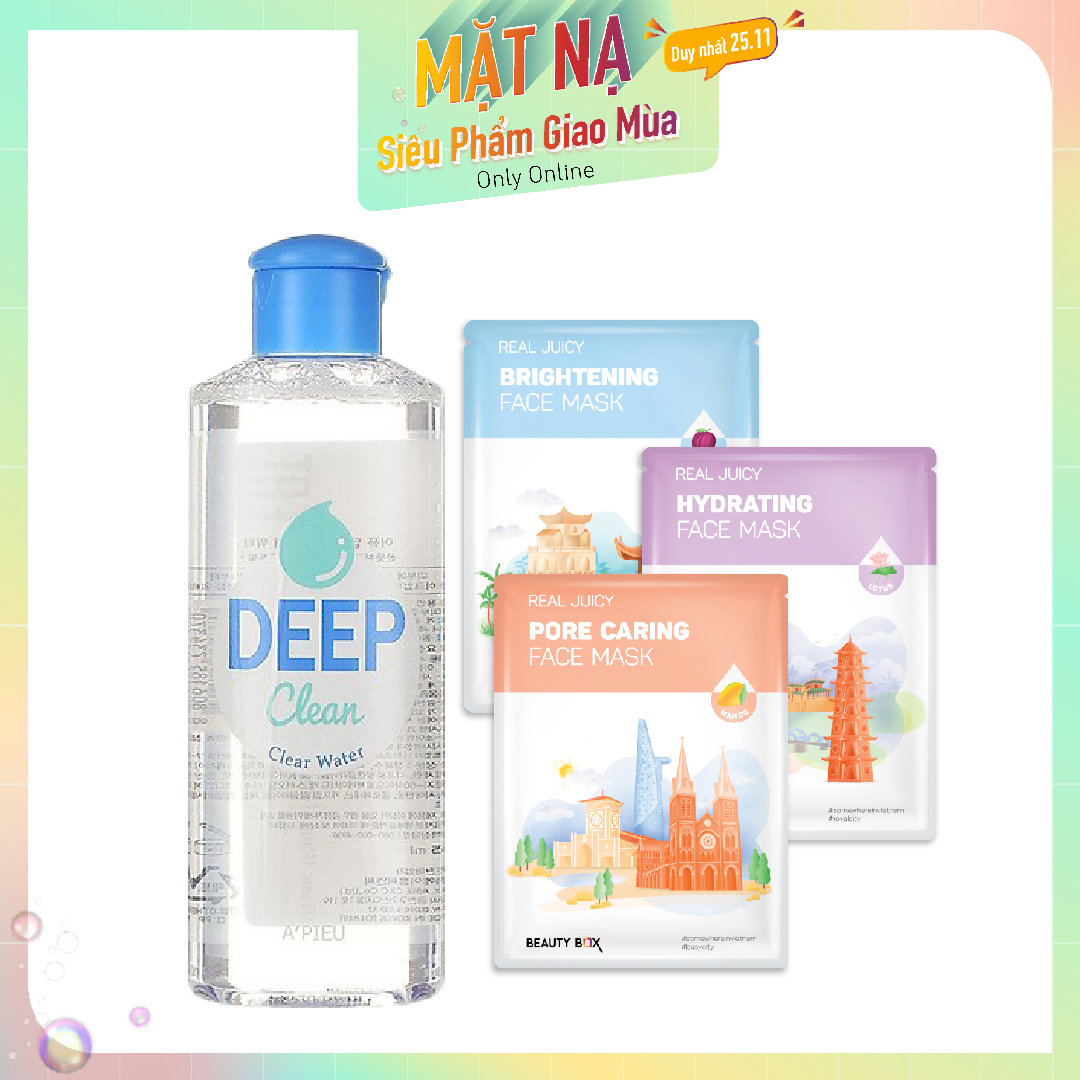 Combo Mặt Nạ & Nước Tẩy Trang A'pieu Deep Clean Clear Water 165Ml