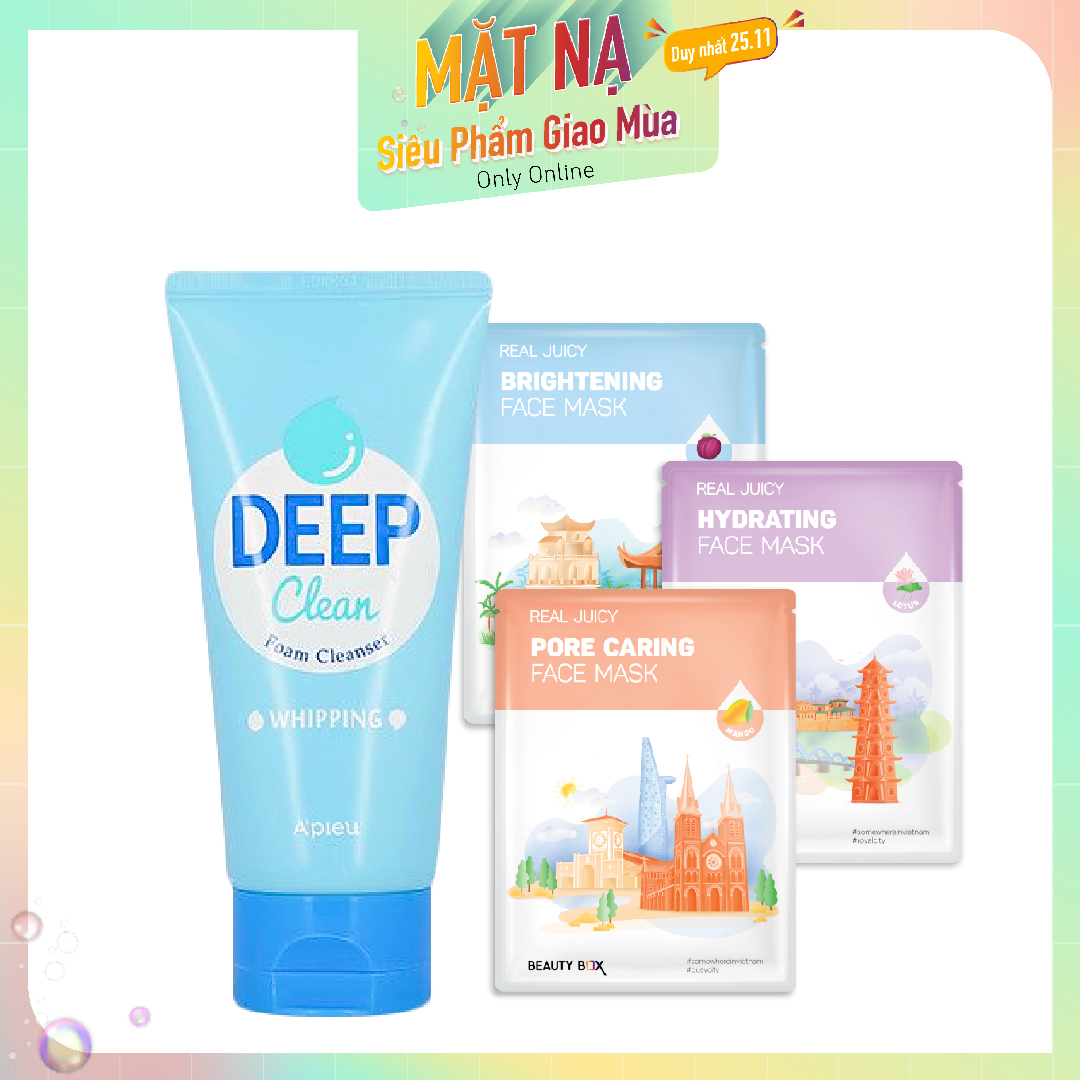Combo Mặt Nạ & Sữa Rửa Mặt Làm Sạch Sâu A'pieu Deep Clean Foam Cleanser Whipping