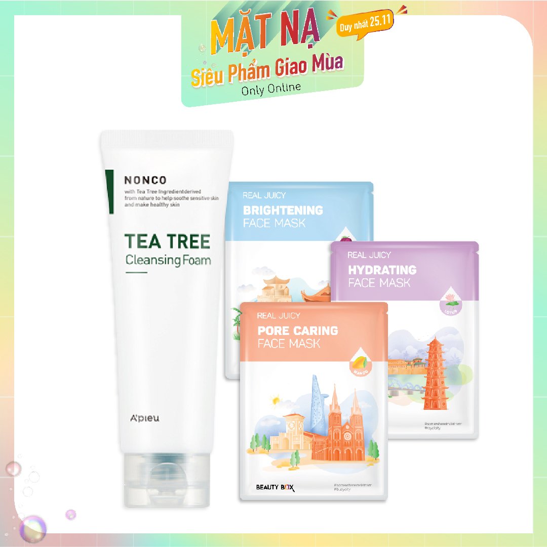 Combo Mặt Nạ & Sữa Rửa Mặt A'pieu Nonco Tea Tree Cleansing Foam