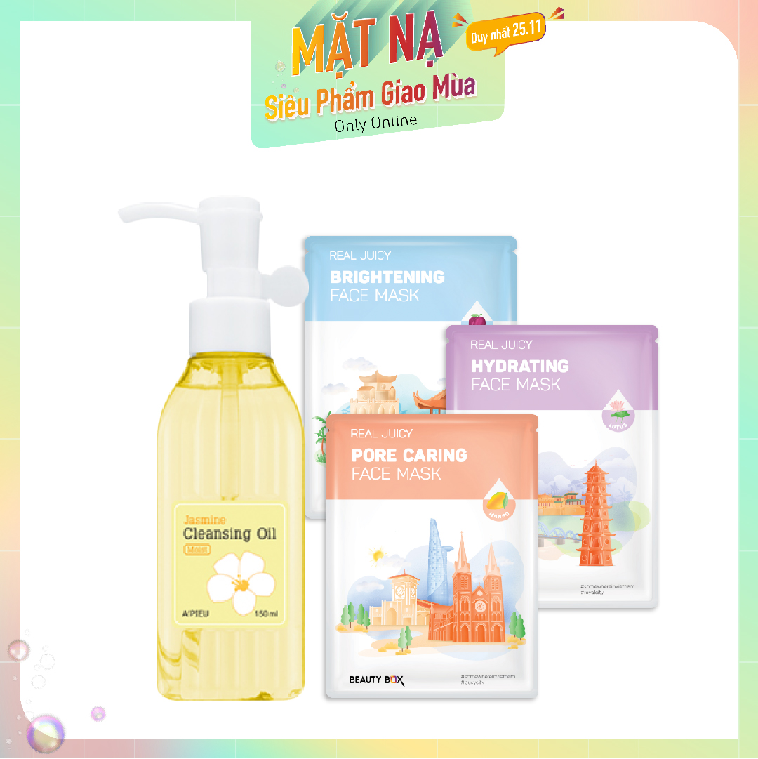 Combo Mặt Nạ & Dầu Tẩy Trang A'pieu Jasmine Cleansing Oil Moist 150Ml