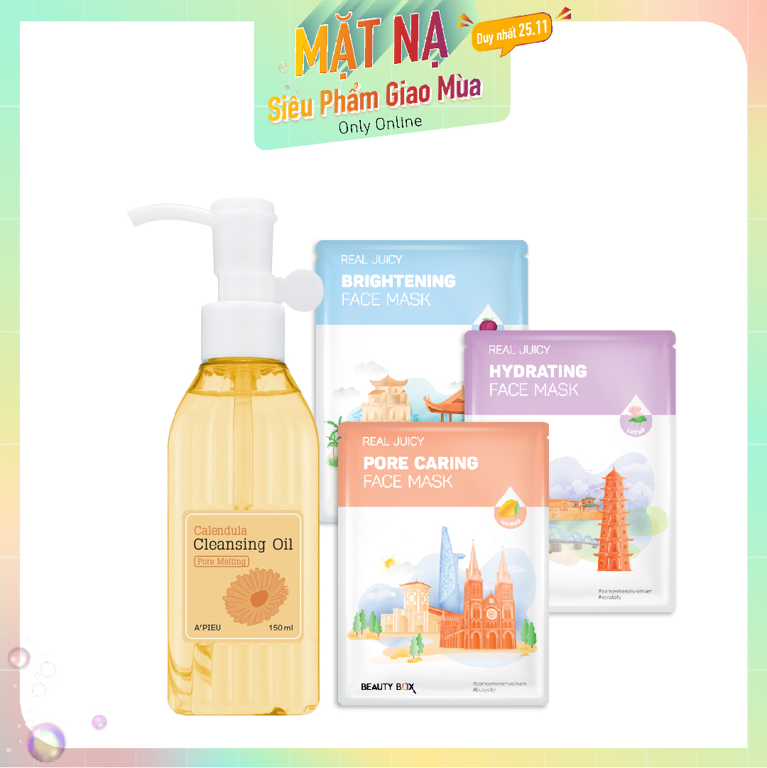 Combo Mặt Nạ & Dầu Tẩy Trang A'pieu Calendula Cleansing Oil Pore Melting