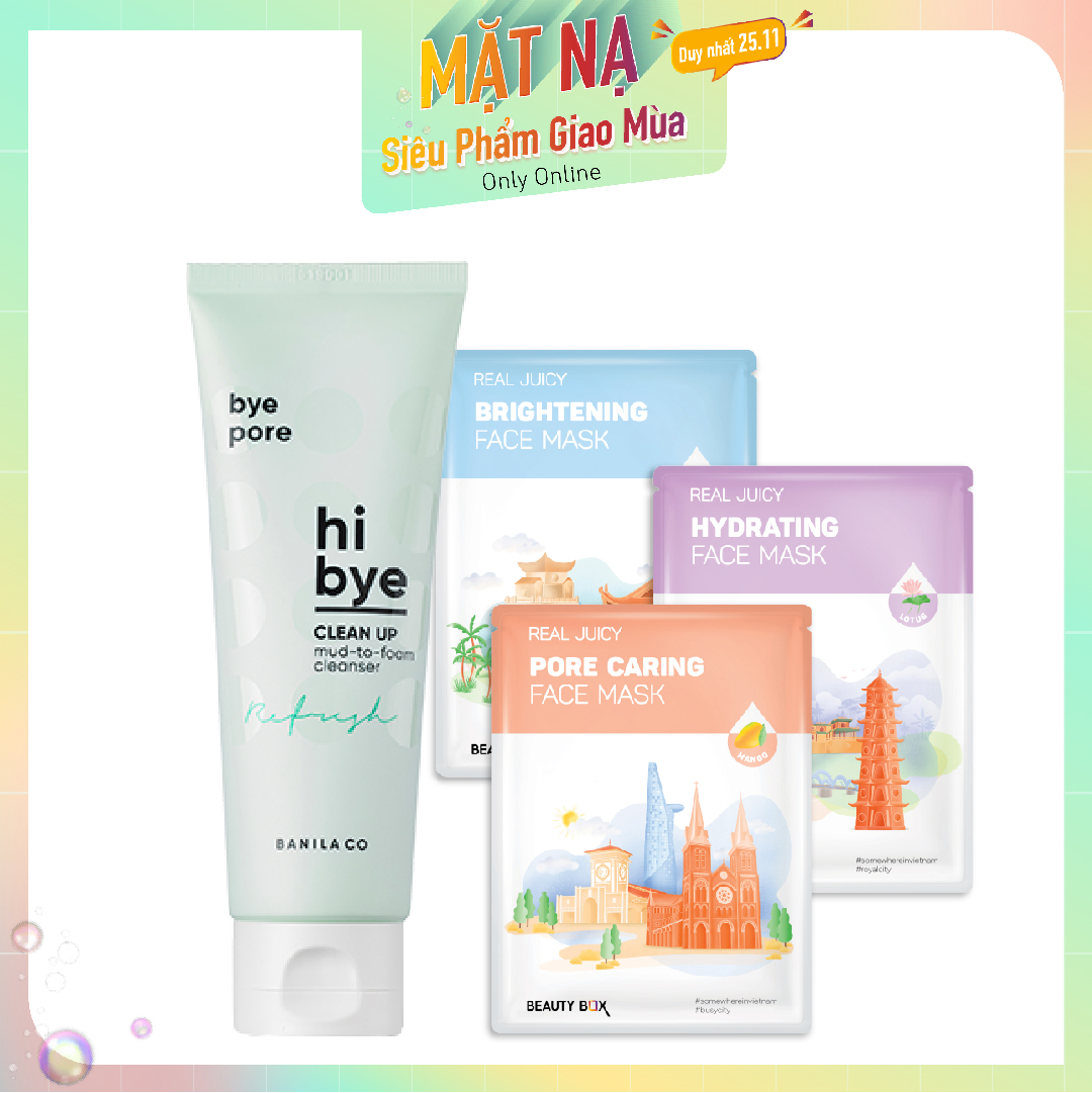 Combo Mặt Nạ & Sữa Rửa Mặt Banila Co Hi Bye Clean Up Mud - To - Foam Cleanser