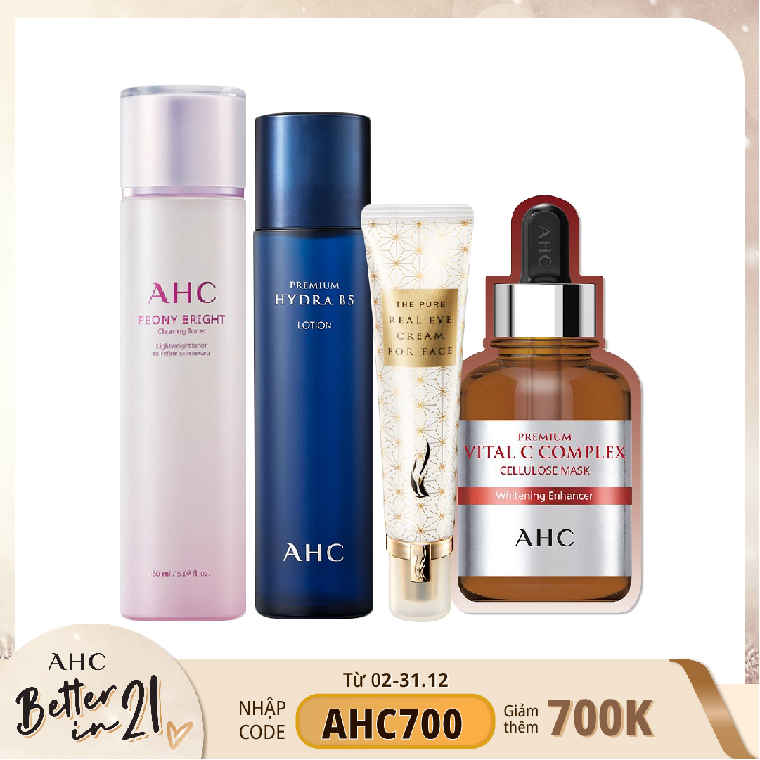 Combo Làm Sáng Trắng Da Tự Nhiên Ahc Peony Bright Clearing Toner (4Pc)