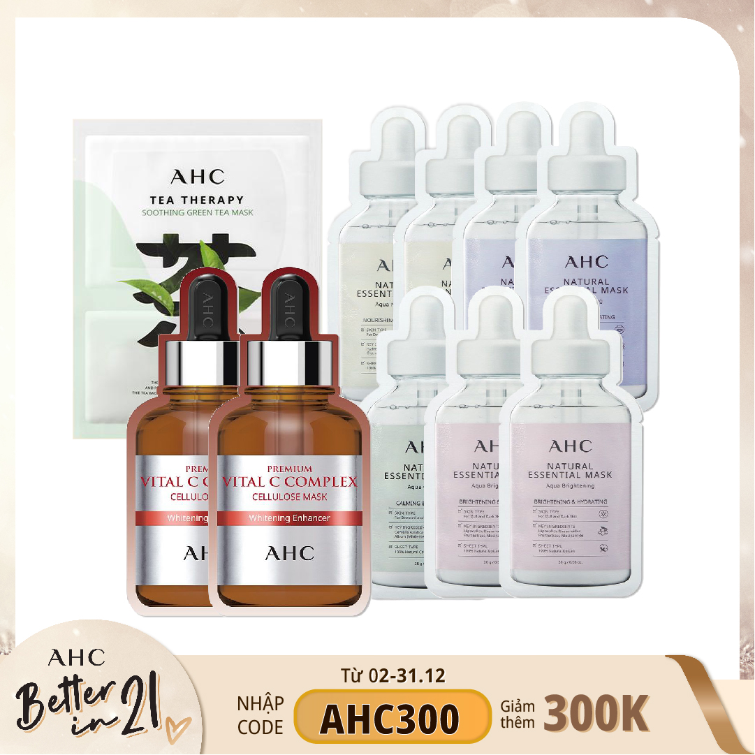 Combo Mặt Nạ Giấy Cấp Ẩm Làm Dịu & Nâng Cơ Làm Săn Chắc Da Ahc Natural Essential Aqua (11Pc)