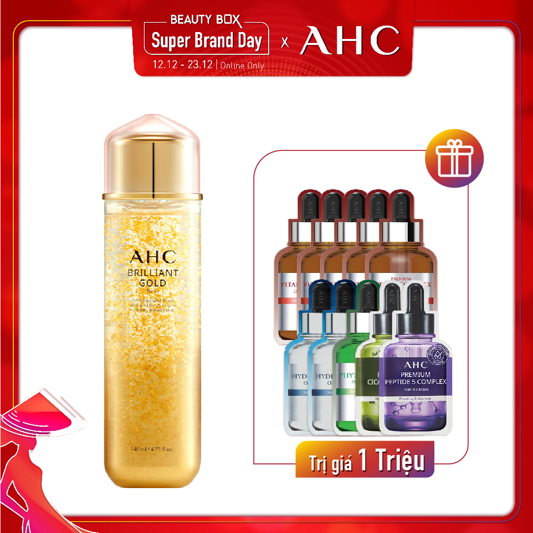 Combo Mặt Nạ Giấy & Nước Cân Bằng Chống Lão Hóa Chuyên Sâu Ahc Brilliant Gold Toner 140Ml